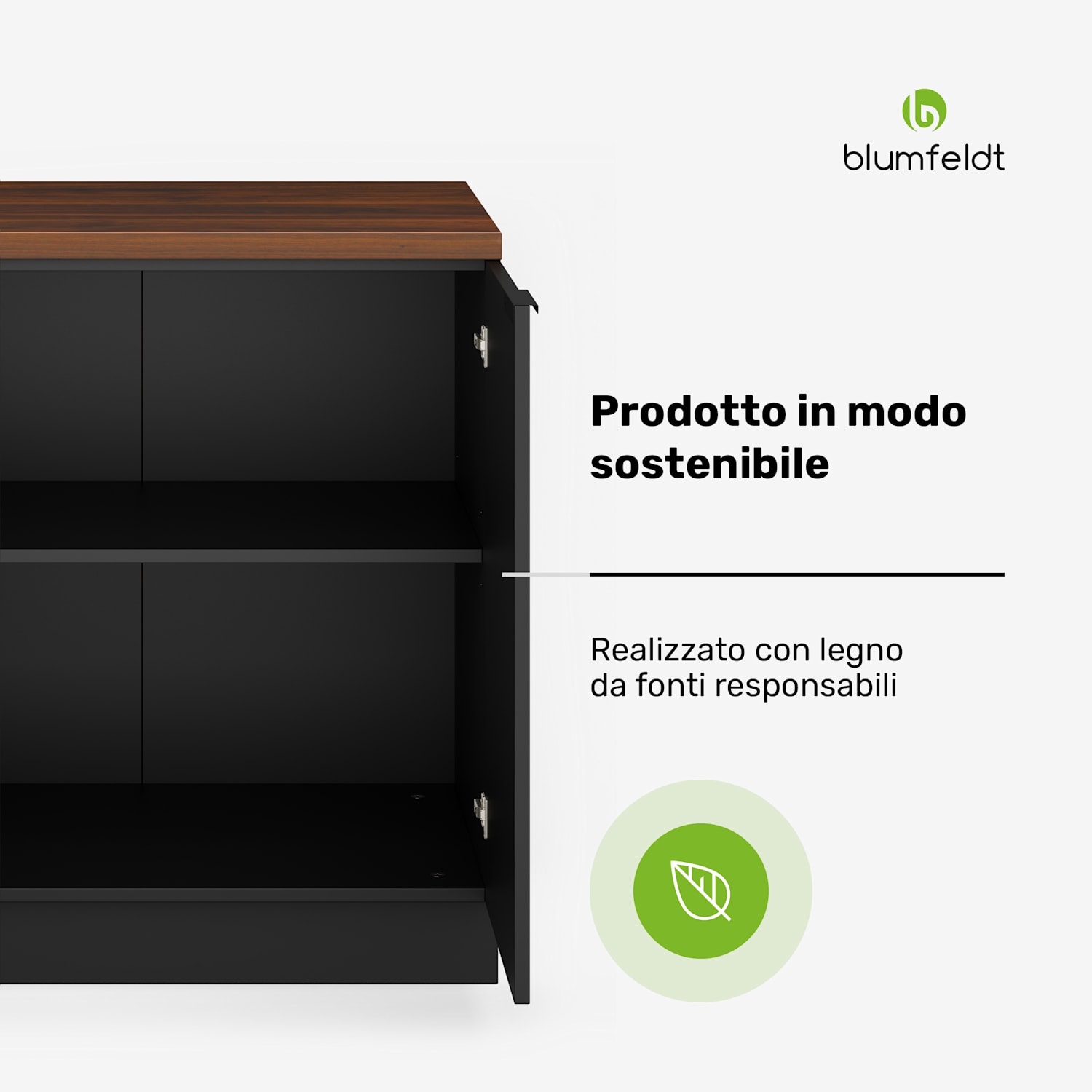 WoodVista - Armadietto sottolavabo | Robusto | Cerniere con soft-close | Impugnatura in alluminio Base lavello 80 cm | Noce/Nero