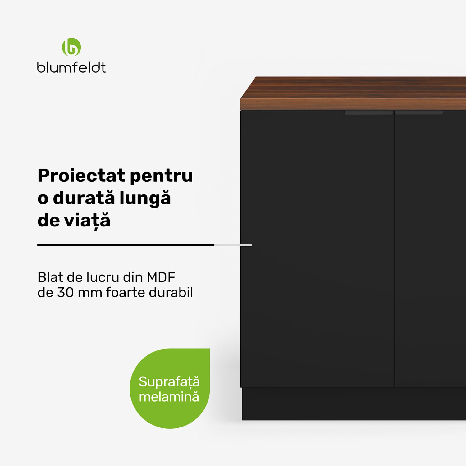 Dulap pentru chiuveta WoodVista, Robust, Balamale Soft-Close Unitate de bază chiuvetă 80 cm | Nuc / negru