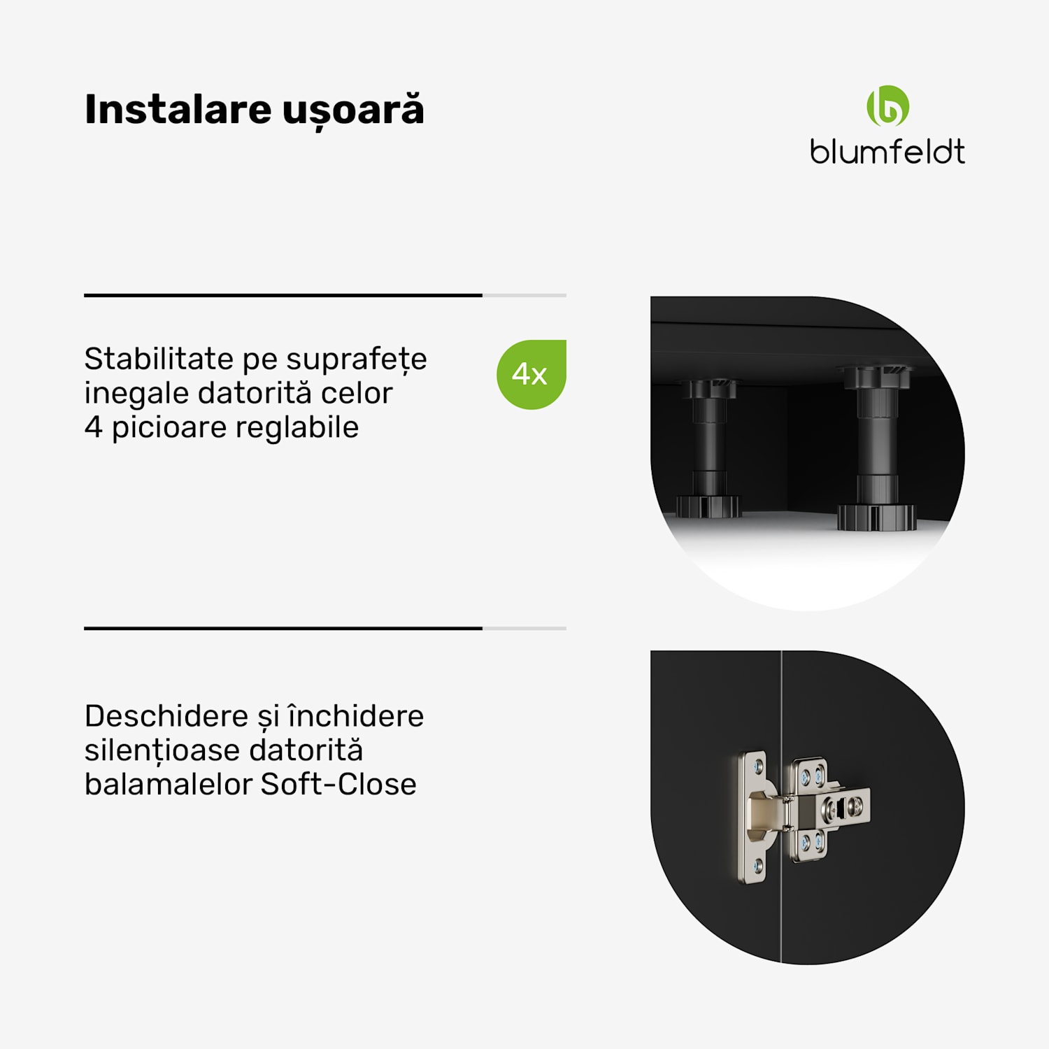 Dulap pentru chiuveta WoodVista, Robust, Balamale Soft-Close Unitate de bază chiuvetă 80 cm | Nuc / negru