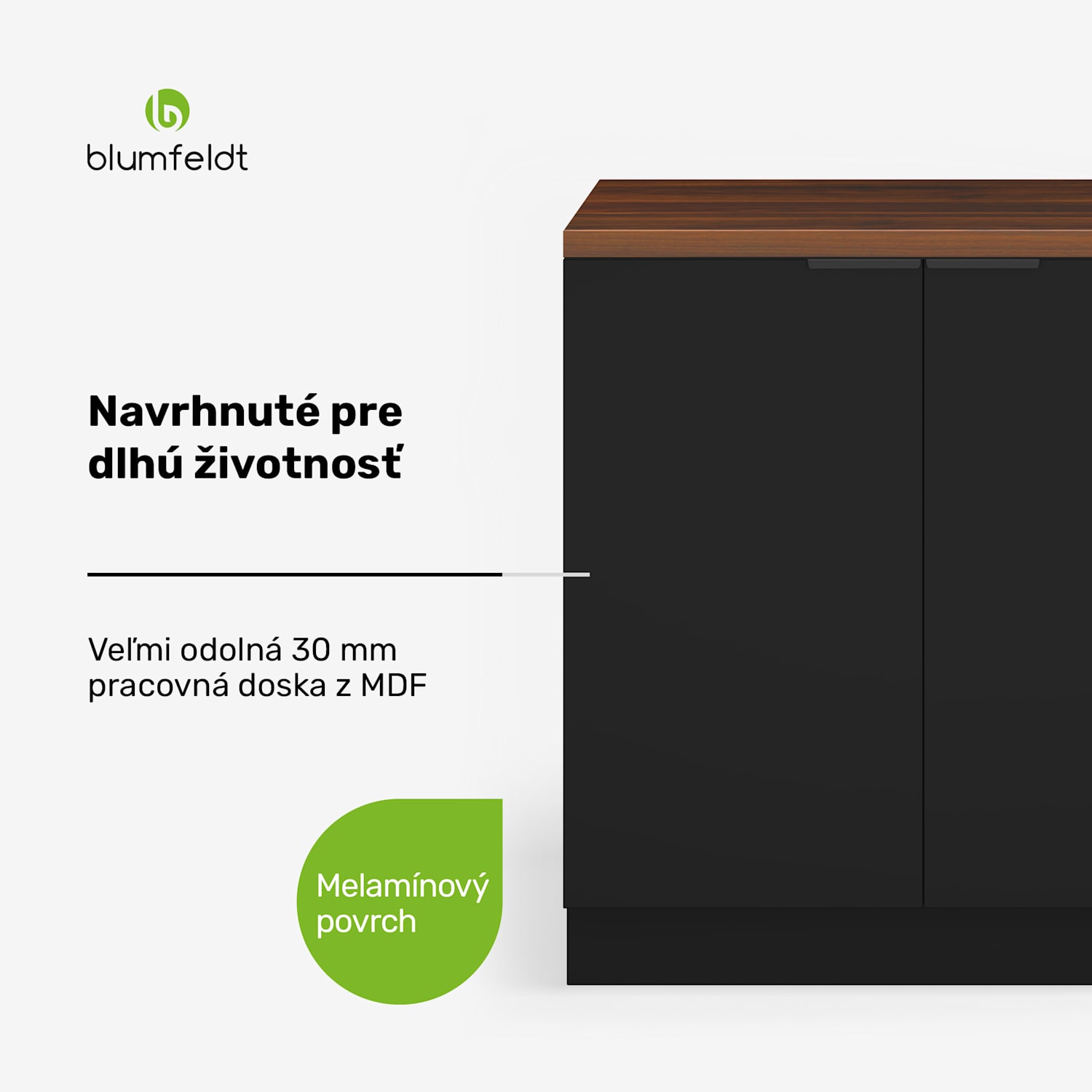 WoodVista spodná skrinka drezu, Robustná, Soft-Close závesy, Hliníkové rukoväte Základňa drezu 80 cm | Orech / čierna