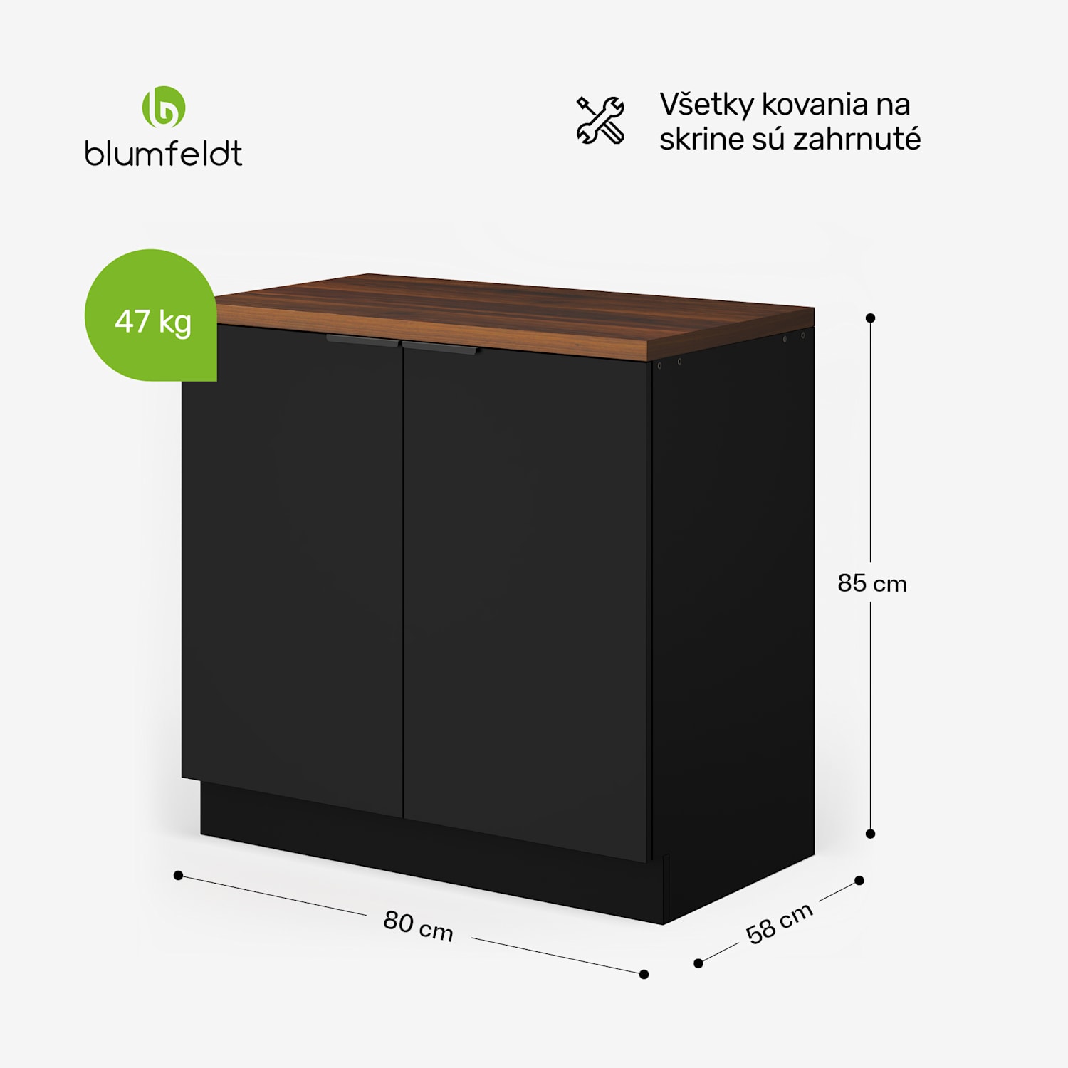WoodVista spodná skrinka drezu, Robustná, Soft-Close závesy, Hliníkové rukoväte Základňa drezu 80 cm | Orech / čierna