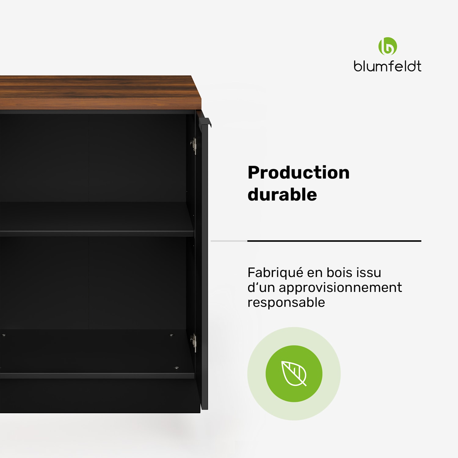 WoodVista rekunit | Praktische indeling | Onderhoudsvriendelijke materialen | Opbergruimte Plankeenheid | Walnoot / zwart