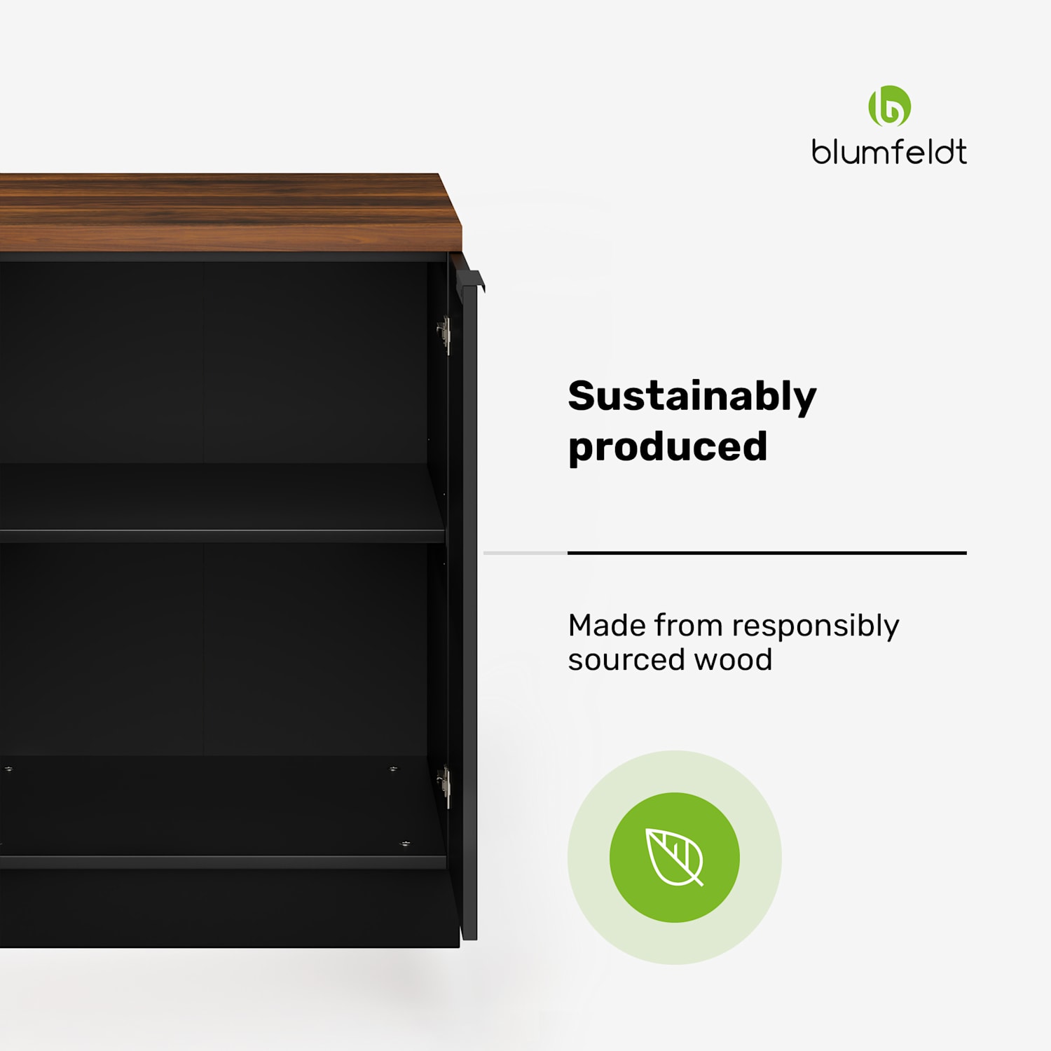 WoodVista rekunit | Praktische indeling | Onderhoudsvriendelijke materialen | Opbergruimte Plankeenheid | Walnoot / zwart