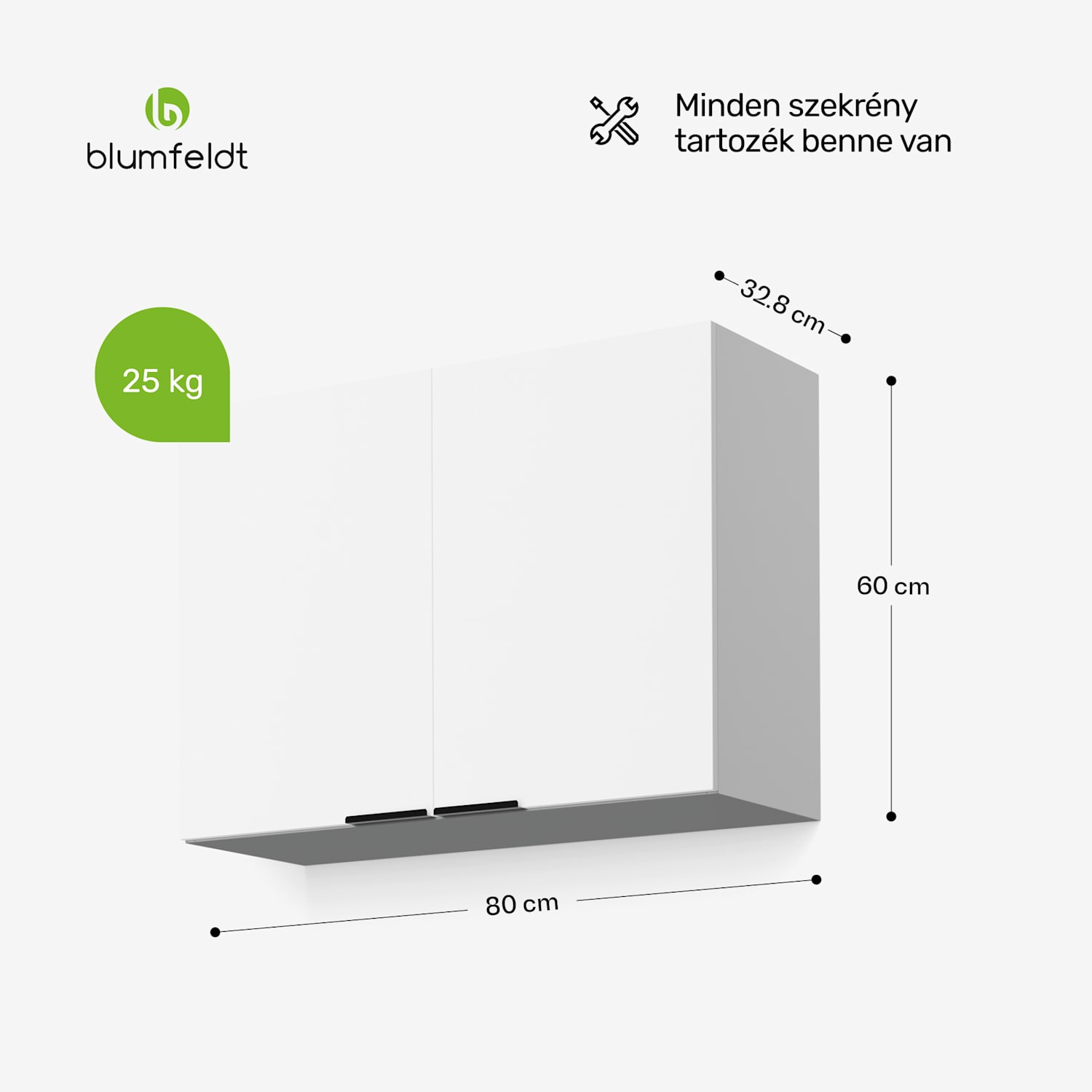 WoodVista magas szekrény, Soft-Close, alumínium fogantyúk, fenntartható anyagok Fali szekrény 80 cm | Fehér