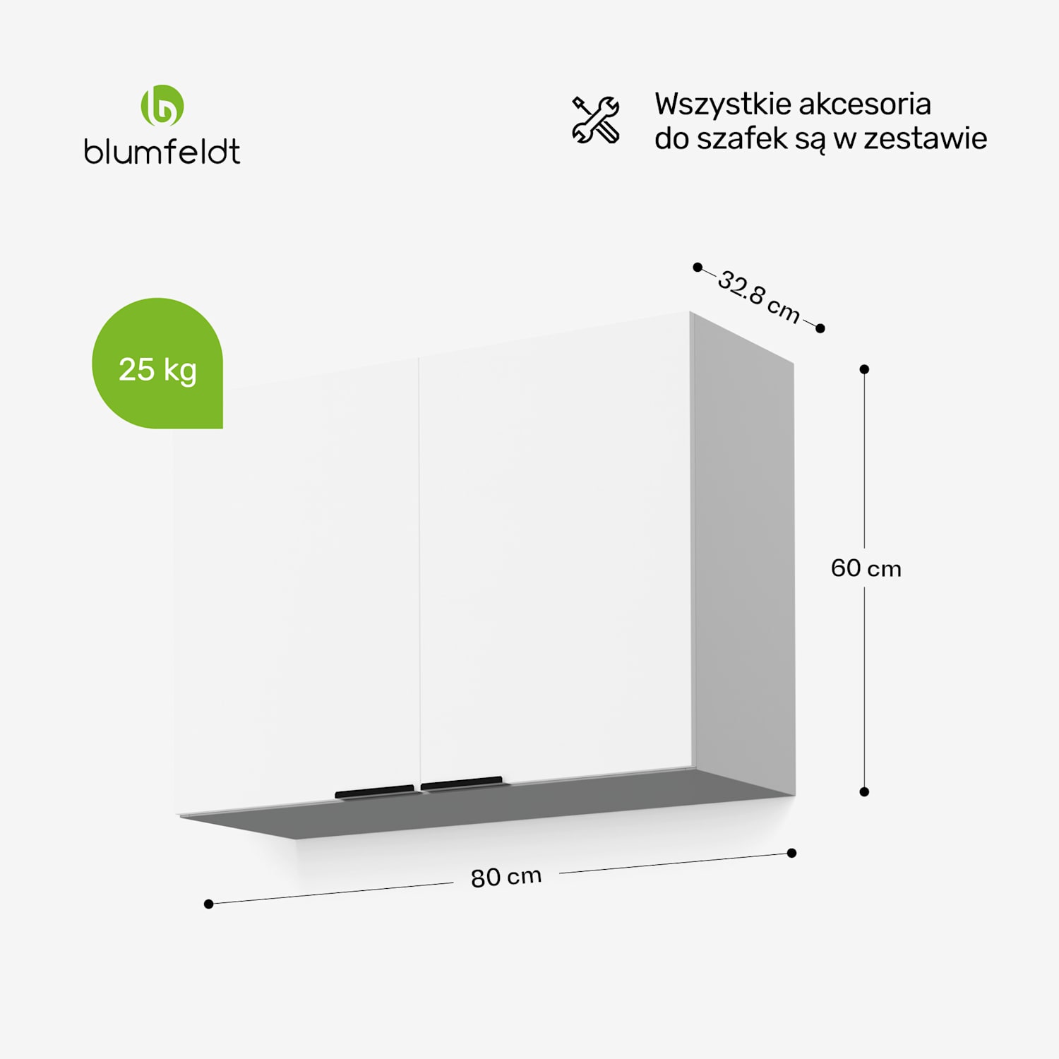 WoodVista szafka wysoka, Soft-Close, uchwyty aluminiowe, zrównoważone materiały Szafka ścienna 80 cm | Biały