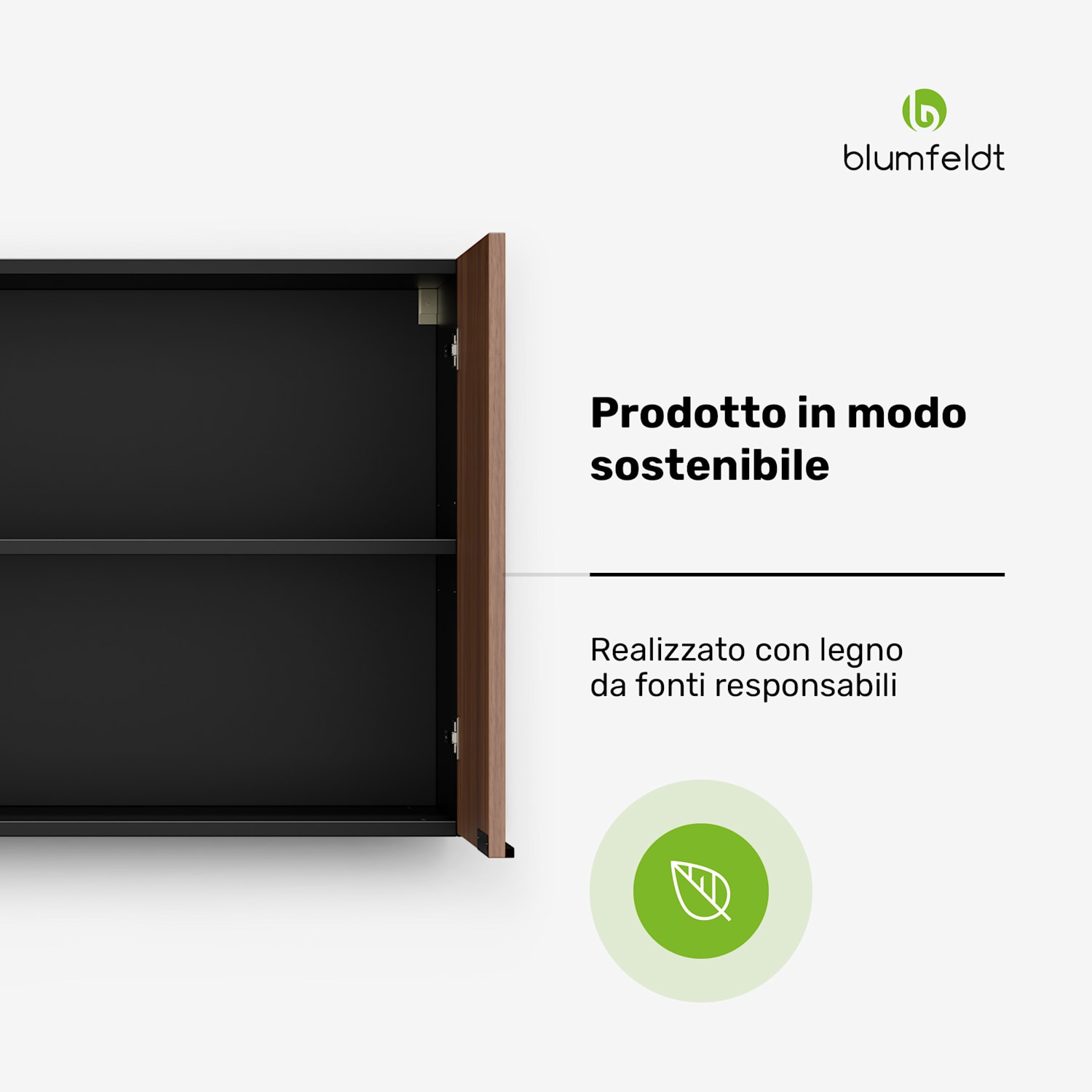 WoodVista - Armadio | Soft-close | Impugnature in alluminio | Materiali sostenibili Pensile 80 cm | Noce/Nero