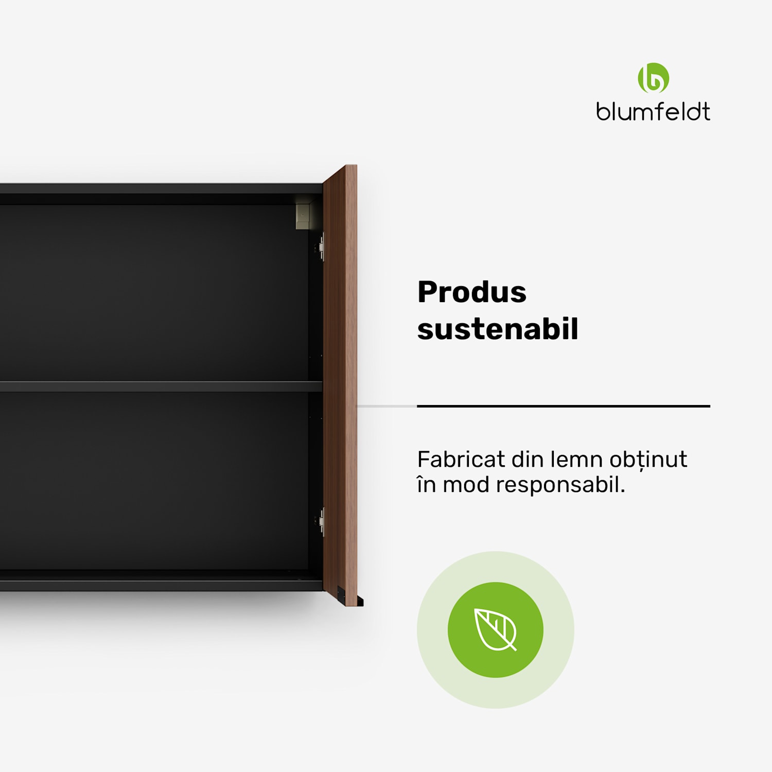 WoodVista vysoká skrinka, Soft-Close, hliníkové rukoväte, udržateľné materiály Dulap de perete 80 cm | Nuc / negru