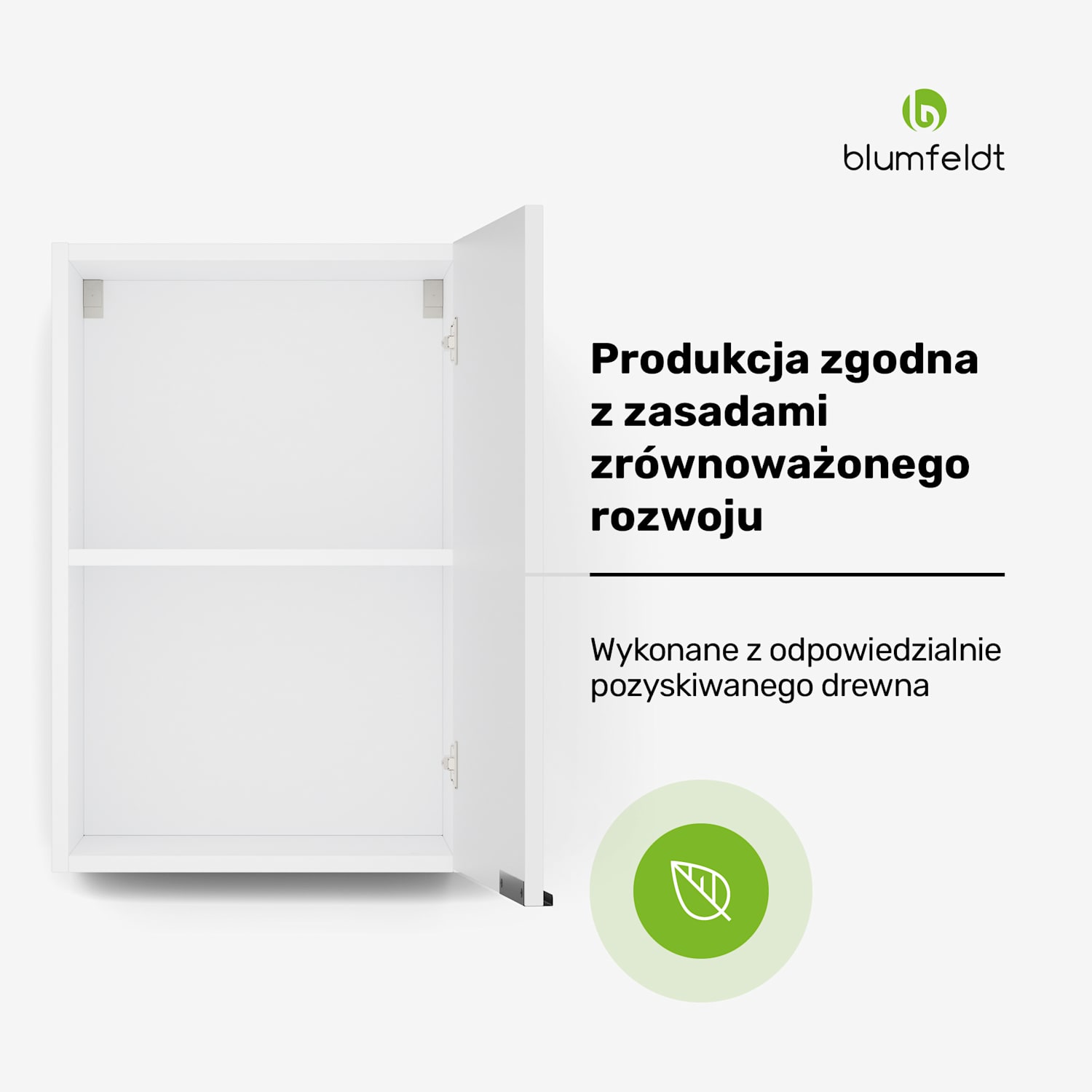 WoodVista szafka wysoka, Soft-Close, uchwyty aluminiowe, zrównoważone materiały Szafka ścienna 40 cm | Biały