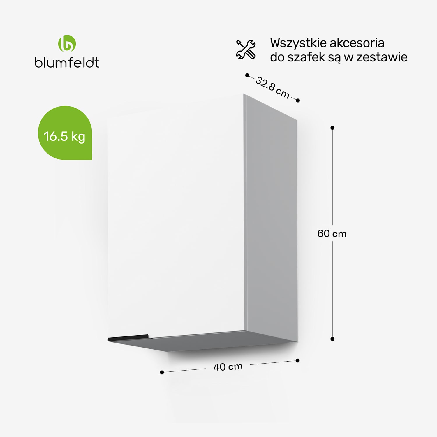 WoodVista szafka wysoka, Soft-Close, uchwyty aluminiowe, zrównoważone materiały Szafka ścienna 40 cm | Biały