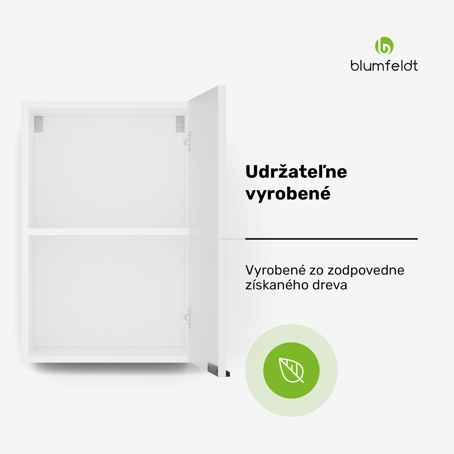 WoodVista vysoká skrinka, Soft-Close, hliníkové rukoväte, udržateľné materiály Nástenná skrinka 40 cm | Biela