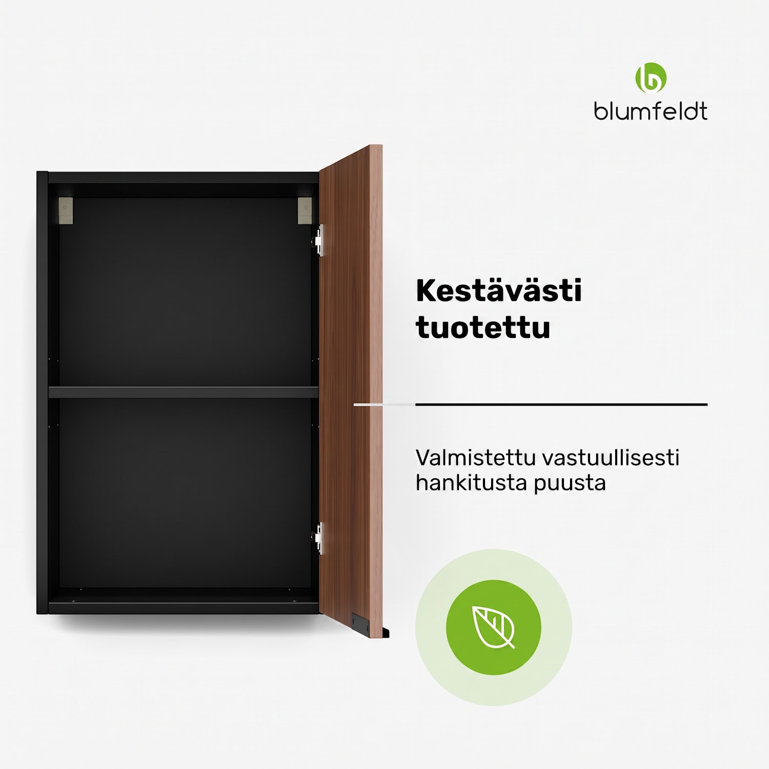 WoodVista-kaappi | Soft Close | alumiinikahvat | kestävät materiaalit Seinäkaappi 40 cm | Pähkinä / Musta