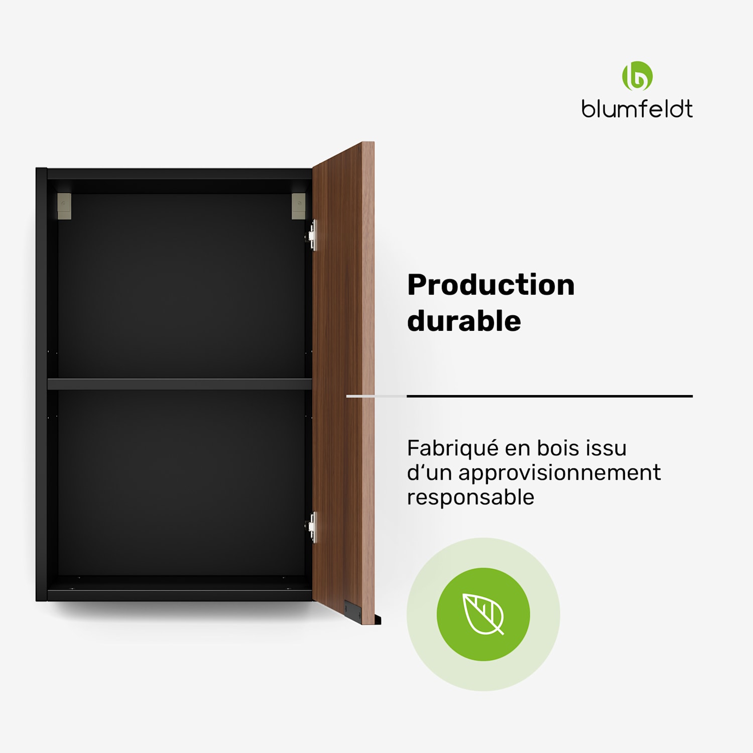 WoodVista hoge kast | Soft-close | Aluminium grepen | Duurzame materialen Wandkast 40 cm | Walnoot / zwart