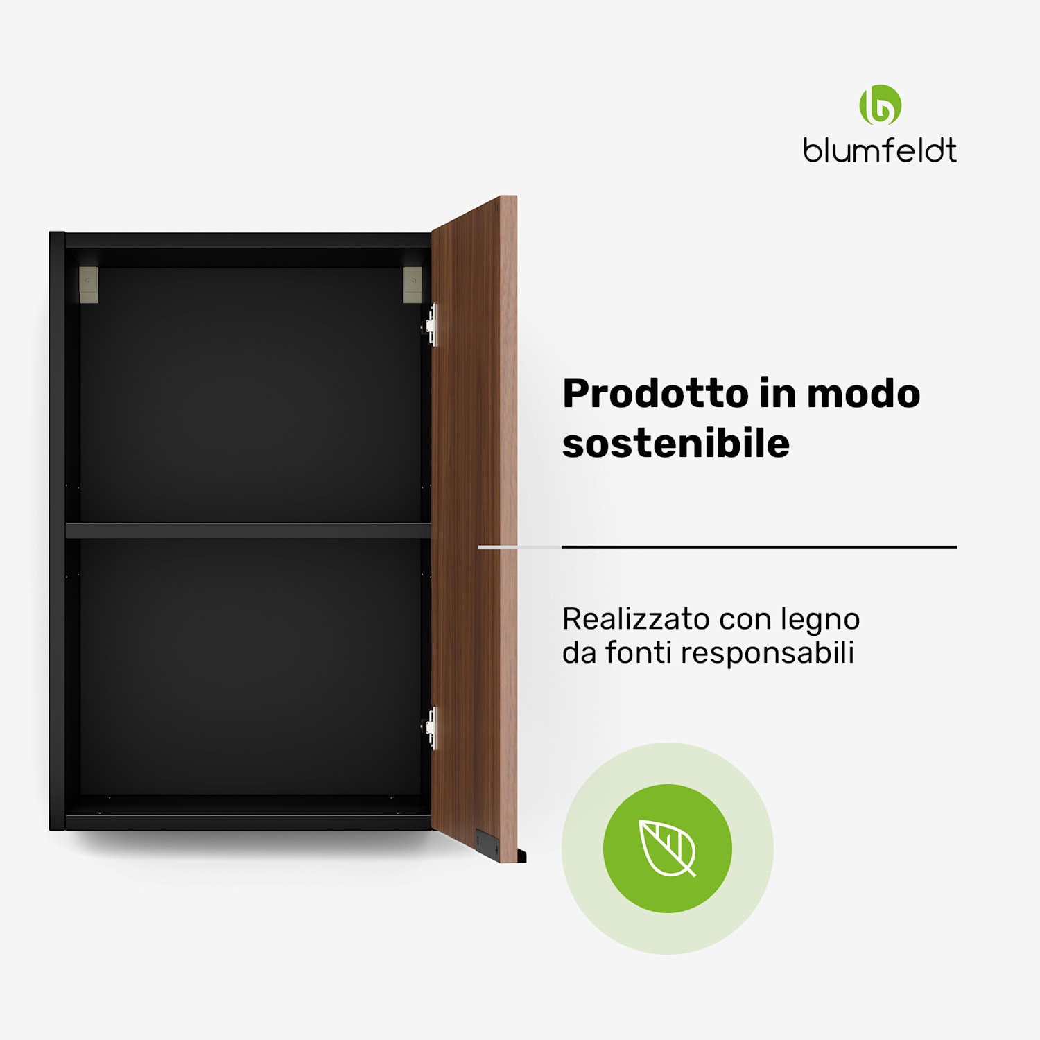 WoodVista - Armadio | Soft-close | Impugnature in alluminio | Materiali sostenibili Pensile 40 cm | Noce/Nero