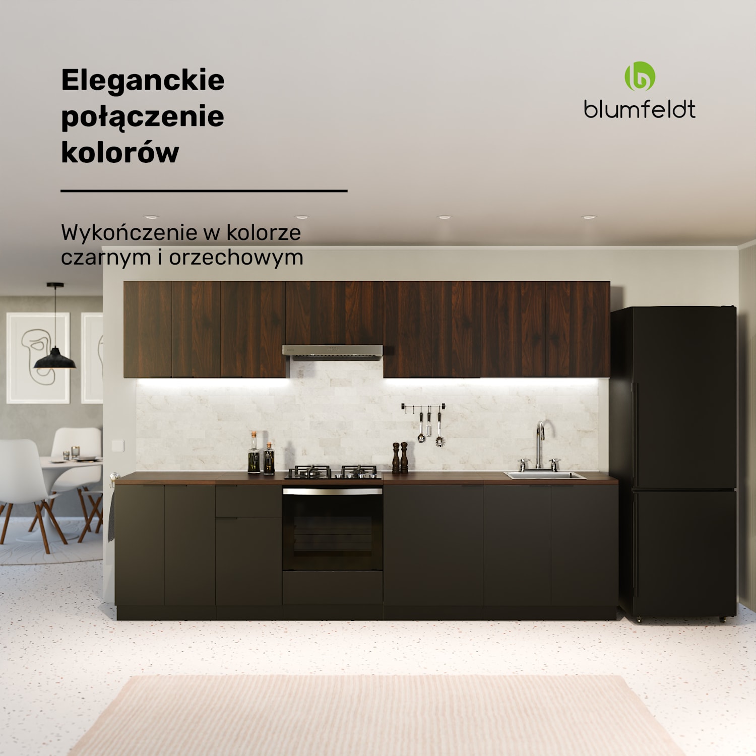 WoodVista szafka wysoka, Soft-Close, uchwyty aluminiowe, zrównoważone materiały Szafka ścienna 40 cm | Orzech / czerń