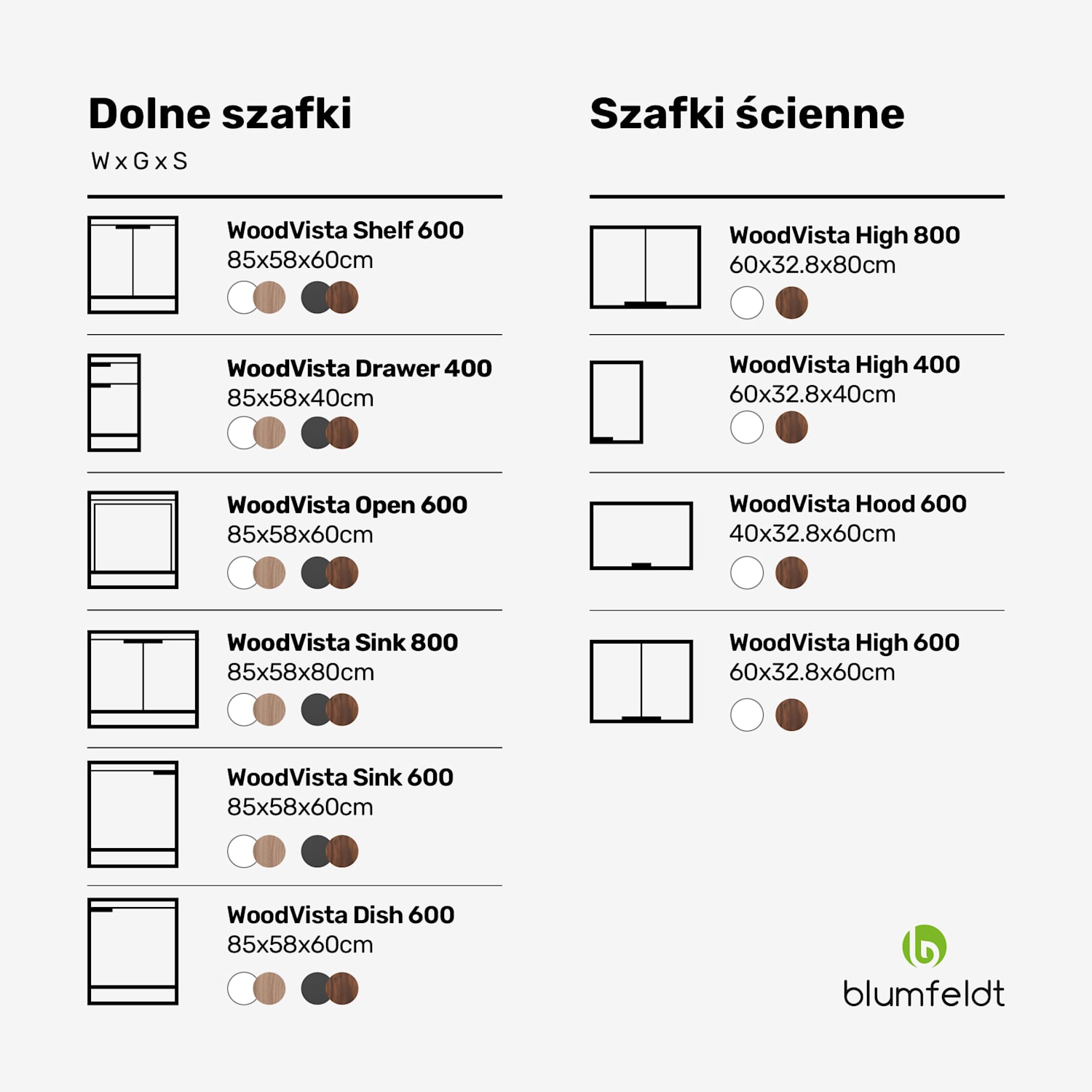 WoodVista szafka wysoka, Soft-Close, uchwyty aluminiowe, zrównoważone materiały Szafka ścienna 40 cm | Orzech / czerń