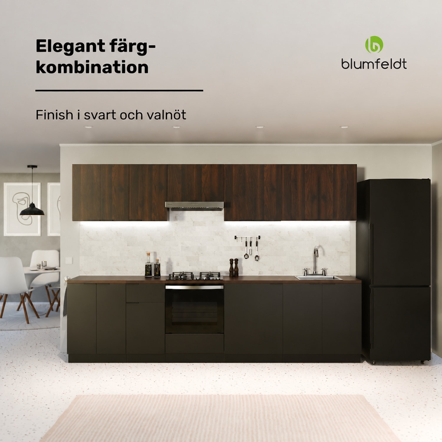 WoodVista högskåp | Soft-Close | aluminiumhandtag | hållbara material Väggskåp 40 cm | Valnöt/svart