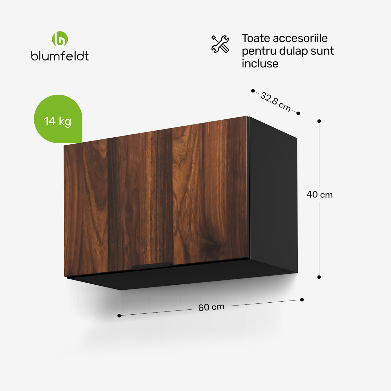 WoodVista dulap pentru hotă, Robust, Amortizoare pe gaz, Curățare ușoară. Dulap de perete pentru hota extractiva | Nuc / negru