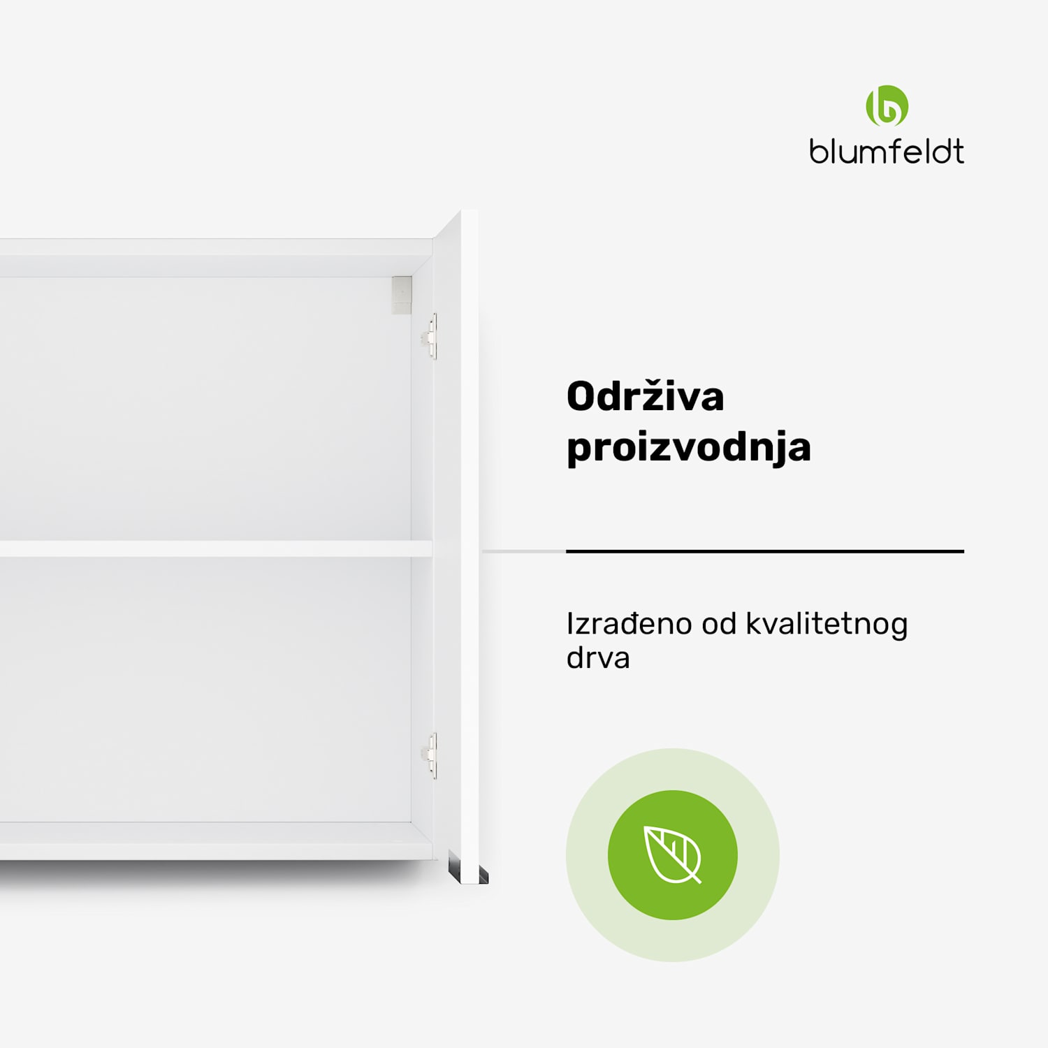 WoodVista Visoki ormar, Soft-Close, Aluminijski ručici, Održiv materijal Zidni ormar 60 cm | Bijela