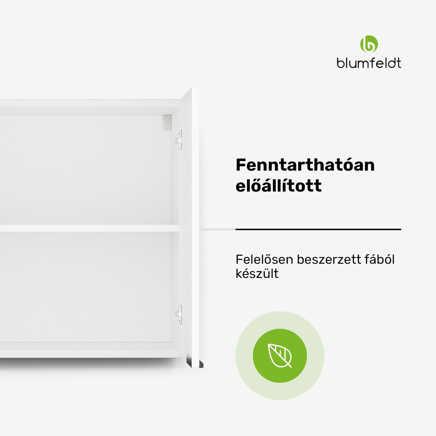 WoodVista magas szekrény, Soft-Close, alumínium fogantyúk, fenntartható anyagok Fali szekrény 60 cm | Fehér