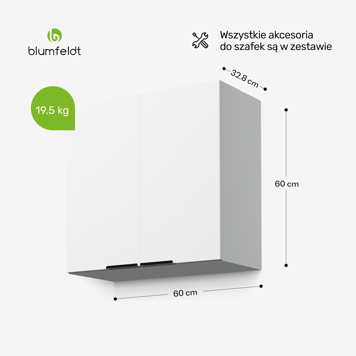 WoodVista szafka wysoka, Soft-Close, uchwyty aluminiowe, zrównoważone materiały Szafka ścienna 60 cm | Biały