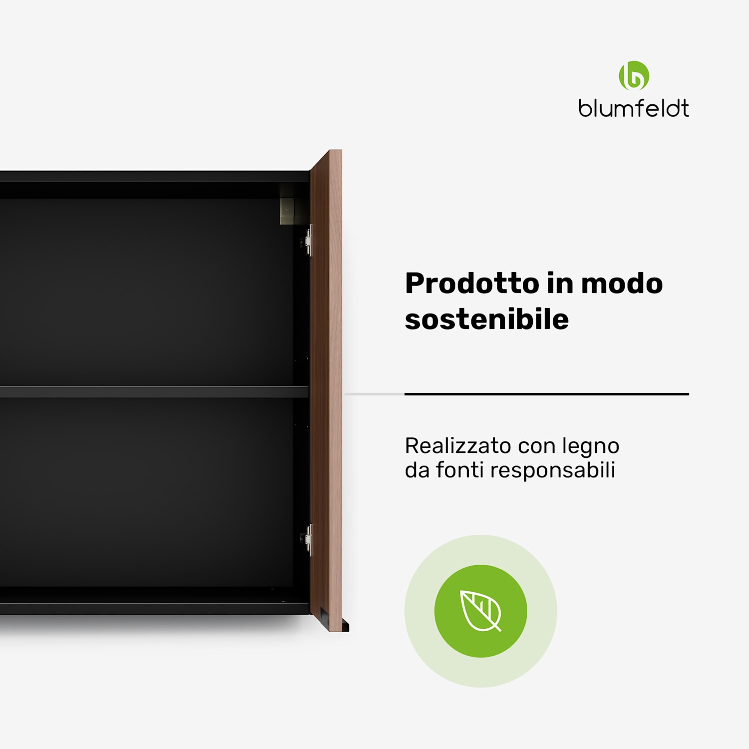 WoodVista - Armadio | Soft-close | Impugnature in alluminio | Materiali sostenibili Pensile 60 cm | Noce/Nero