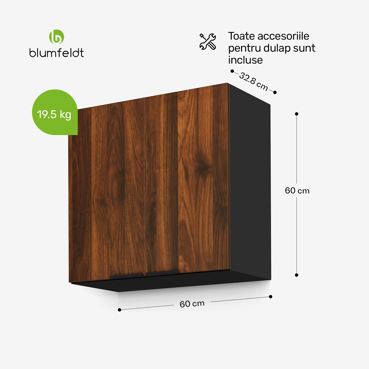 Dulap înalt WoodVista, Soft-Close, mânere din aluminiu, materiale durabile Dulap de perete 60 cm | Nuc / negru