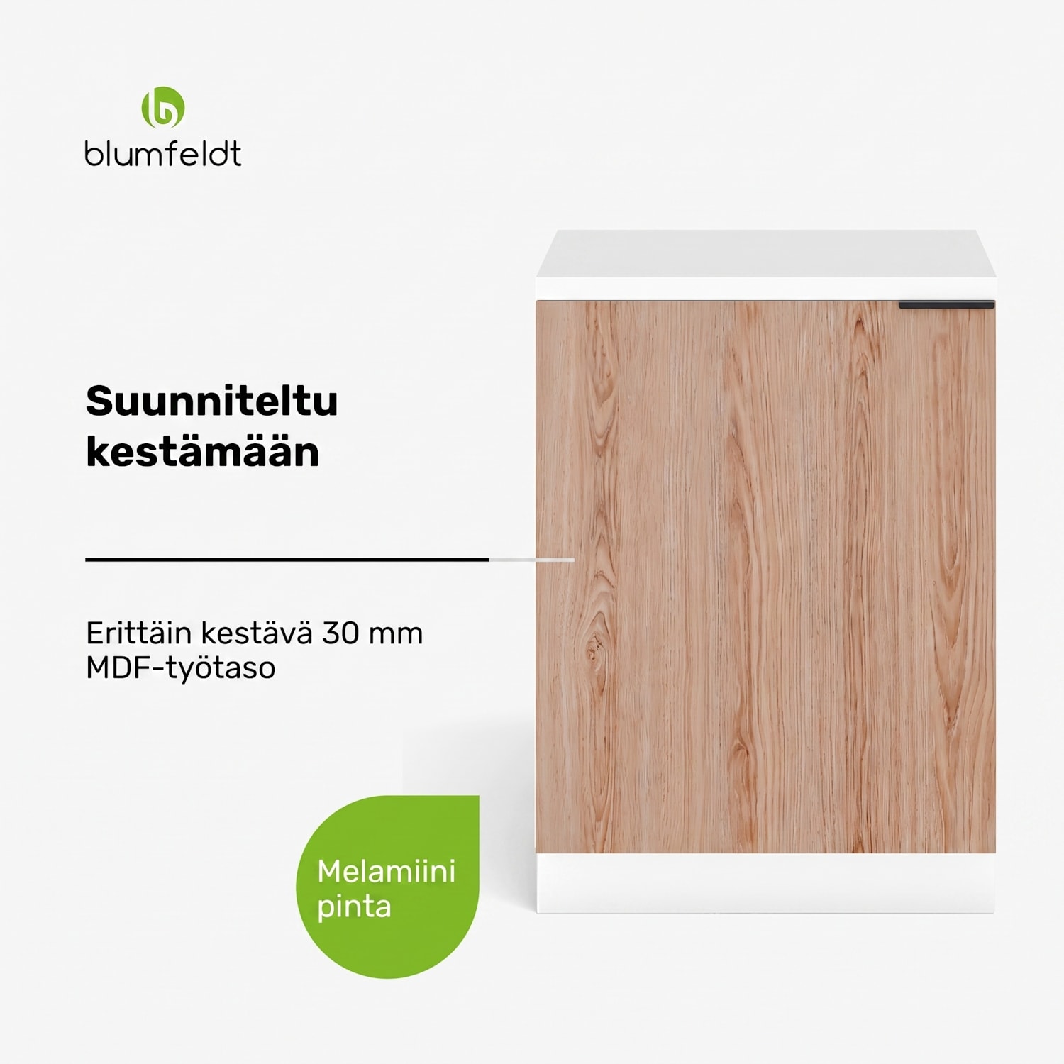 WoodVista allaskaappi | kestävä | pehmeästi sulkeutuvat saranat | alumiinikahva Altaan pohjaosa 60 cm | Valkoinen / Tammi