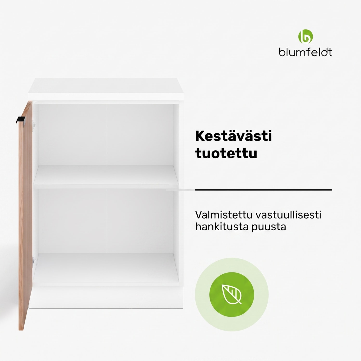 WoodVista allaskaappi | kestävä | pehmeästi sulkeutuvat saranat | alumiinikahva Altaan pohjaosa 60 cm | Valkoinen / Tammi