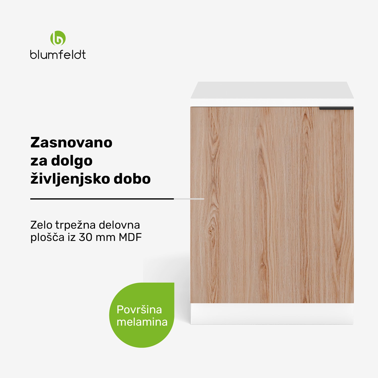 WoodVista omarica za pomivalno korito, Robustna, Soft-Close tečaji, aluminijasti tečaji Podnožje za umivalnik 60 cm | Bela / Hrast