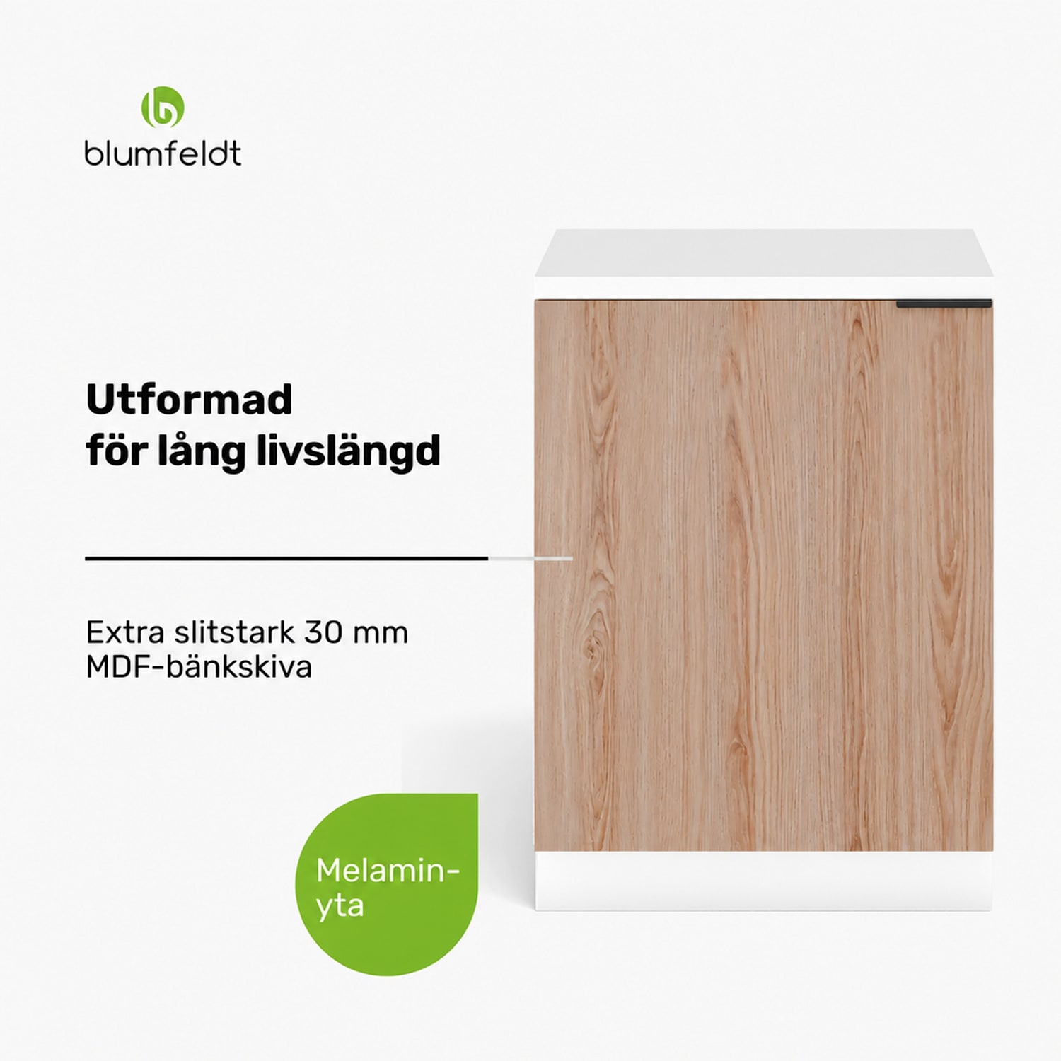WoodVista diskbänksskåp | Robust | Mjukstängande gångjärn | Aluminiumhandtag Diskbänk bottenenhet 60 cm | Vit / Ek
