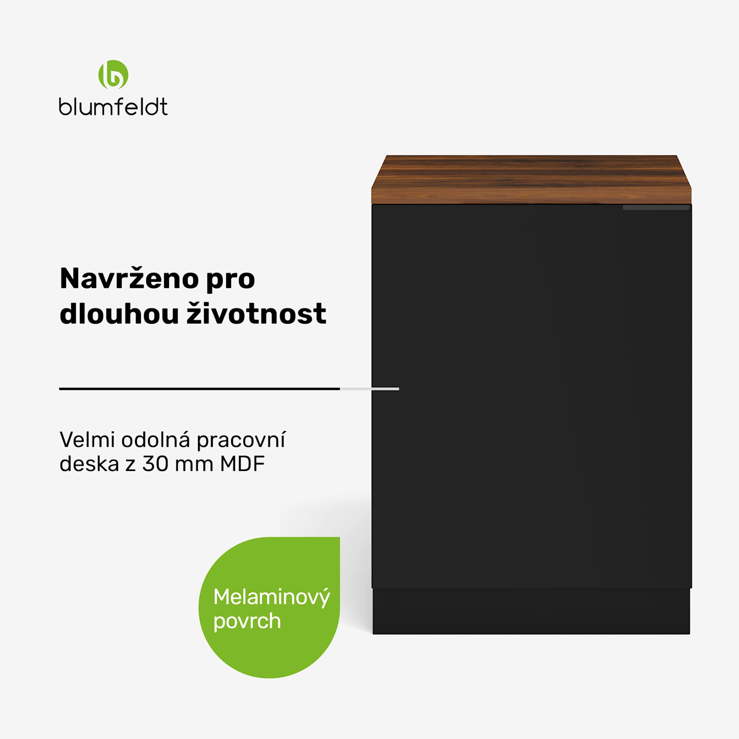 WoodVista spodní skříňka dřezu, Robustní, Soft-Close závěsy, Hliníkové rukojeti Základna dřezu 60 cm | Ořech / černá