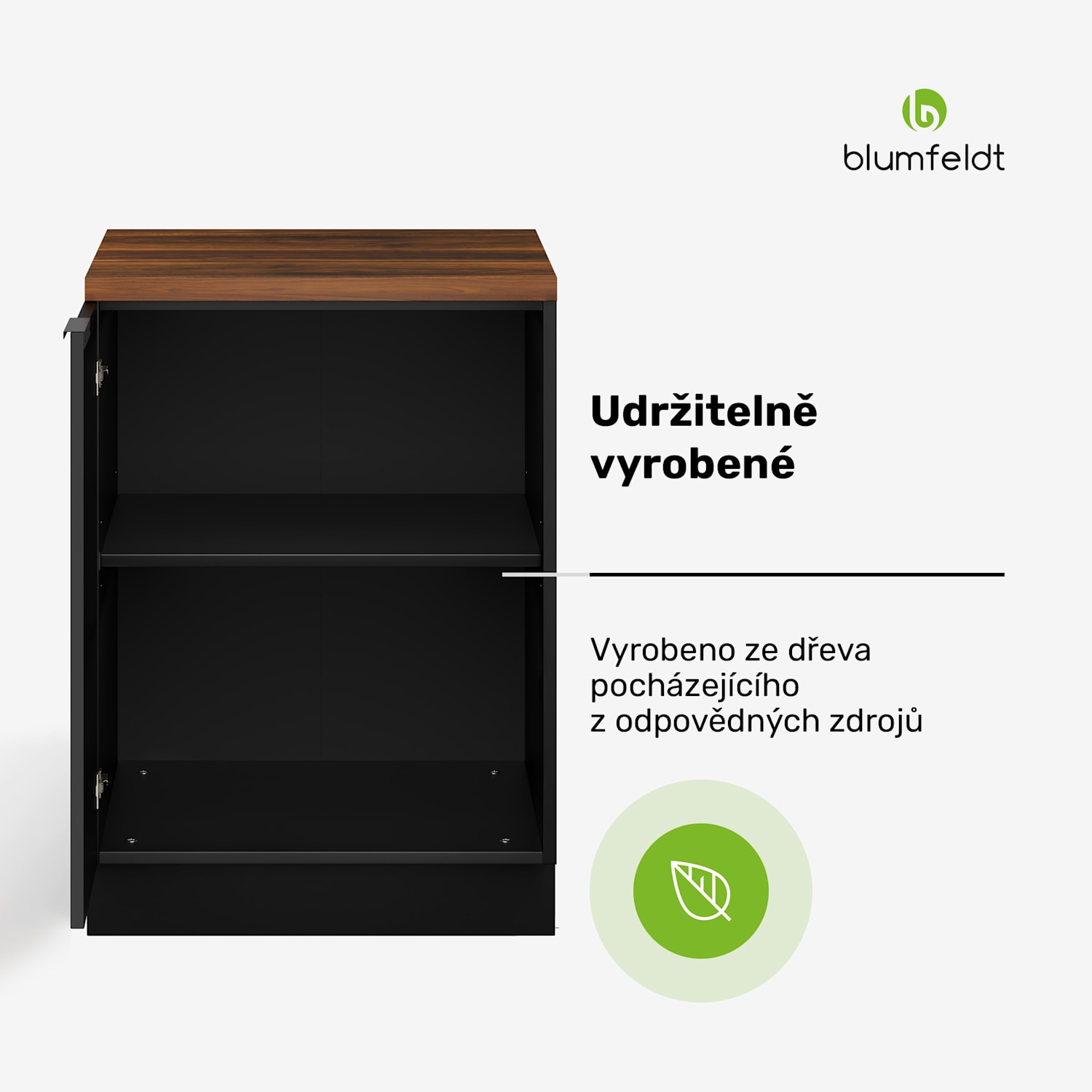 WoodVista spodní skříňka dřezu, Robustní, Soft-Close závěsy, Hliníkové rukojeti Základna dřezu 60 cm | Ořech / černá