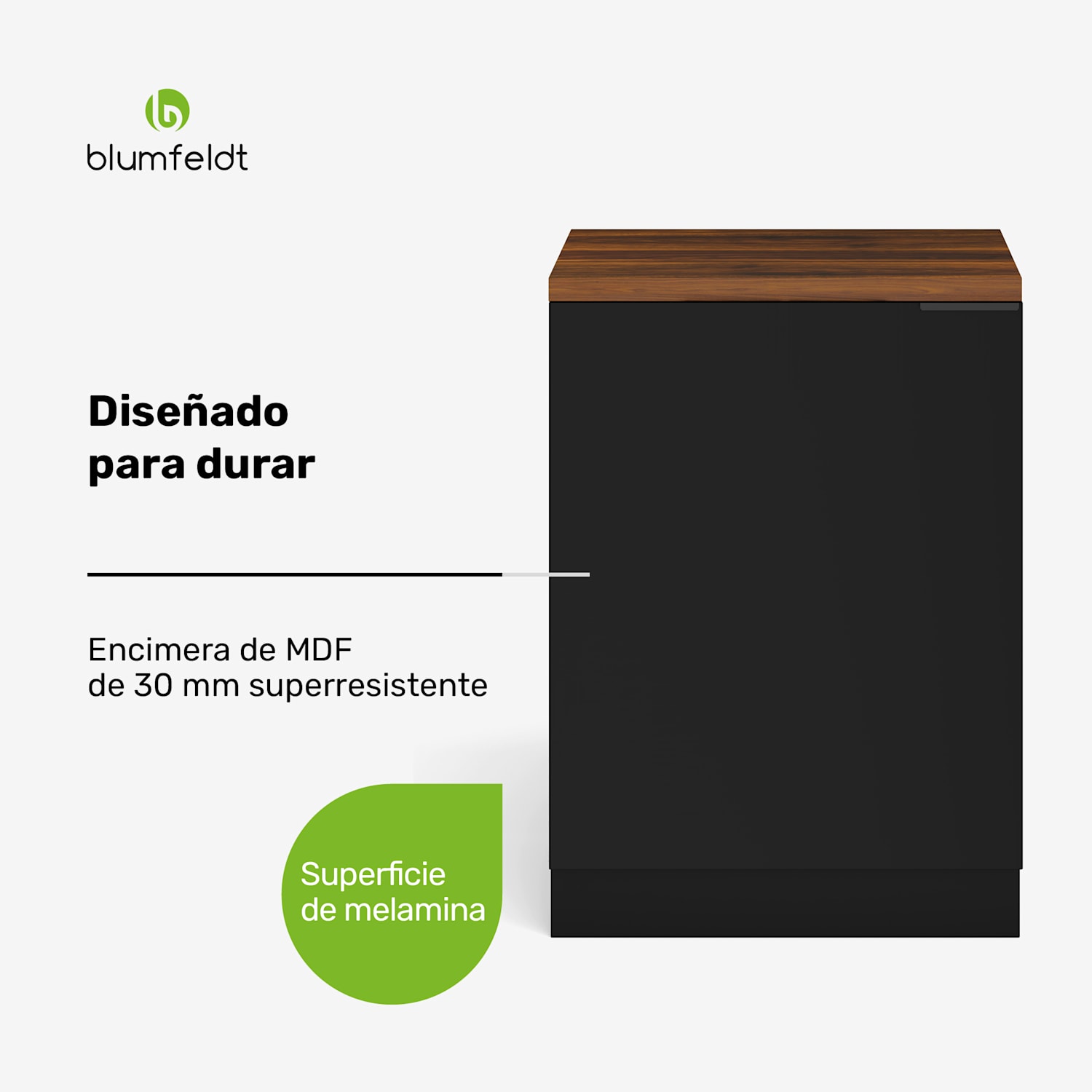 Armario bajo fregadero WoodVista | Robusto | Bisagras de cierre suave I Mangos de aluminio Mueble bajo fregadero 60 cm | Nogal / negro