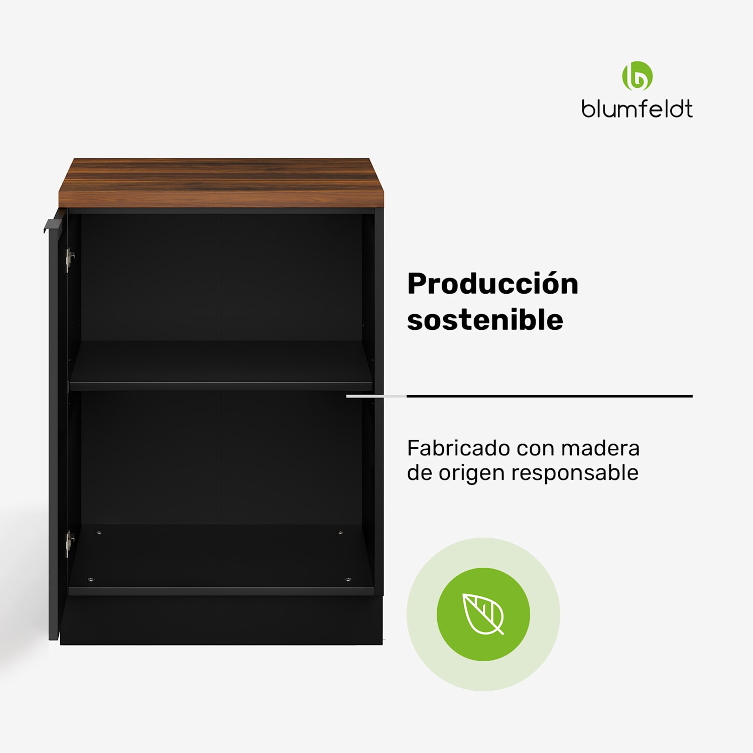 Armario bajo fregadero WoodVista | Robusto | Bisagras de cierre suave I Mangos de aluminio Mueble bajo fregadero 60 cm | Nogal / negro