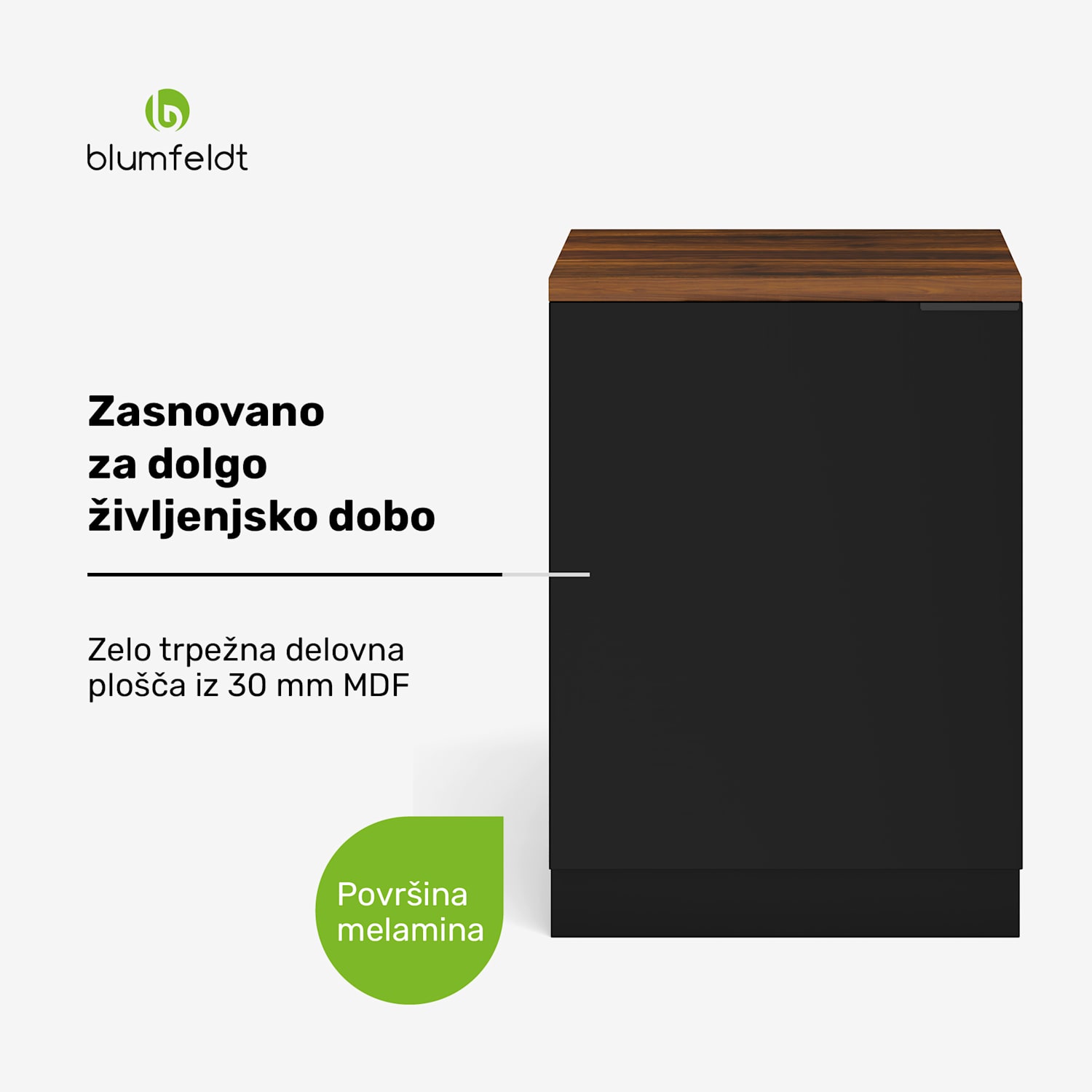 WoodVista omarica za pomivalno korito, Robustna, Soft-Close tečaji, aluminijasti tečaji Podnožje za umivalnik 60 cm | Oreh / črna