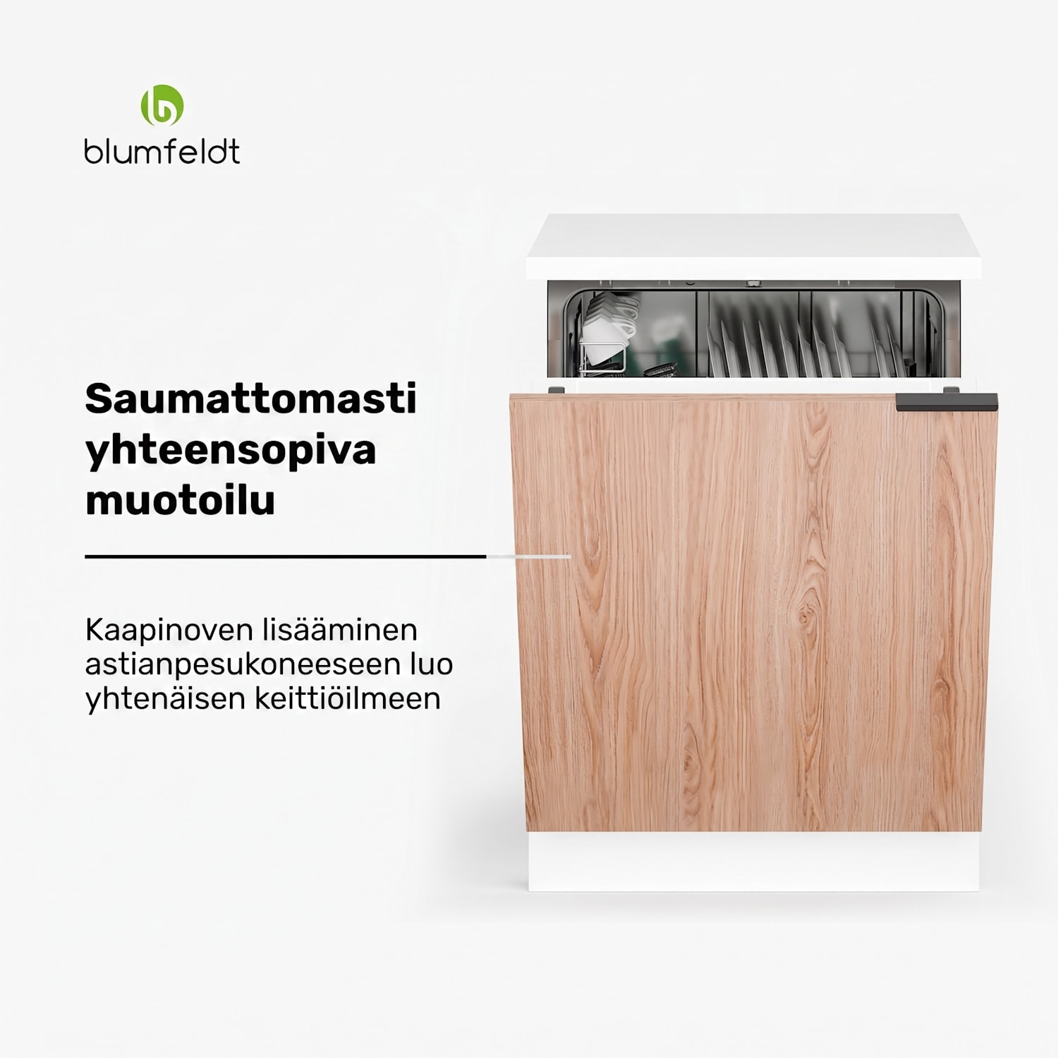 WoodVista-astianpesukonekaappi | tukeva työtaso | saumaton integrointi Astianpesukoneen kaappi | Valkoinen / Tammi