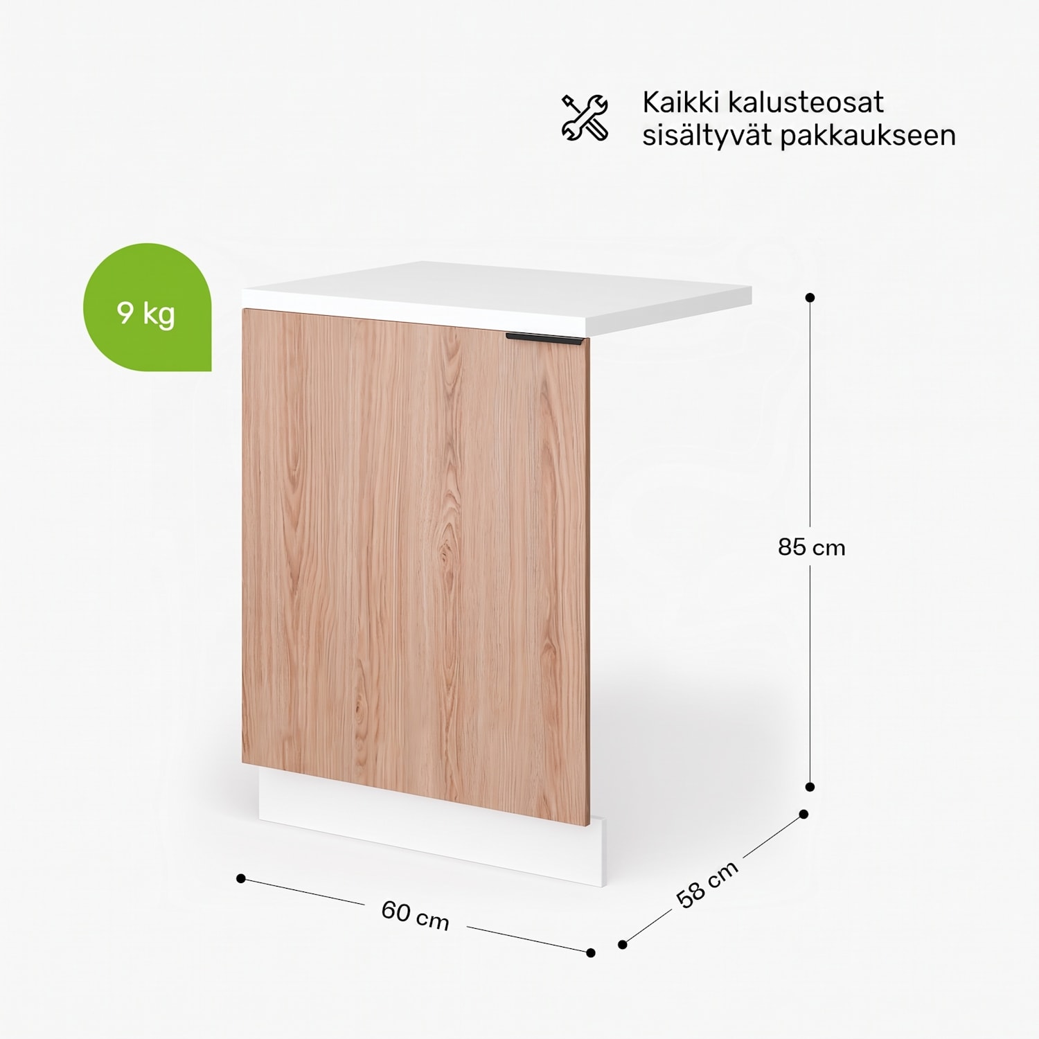WoodVista-astianpesukonekaappi | tukeva työtaso | saumaton integrointi Astianpesukoneen kaappi | Valkoinen / Tammi
