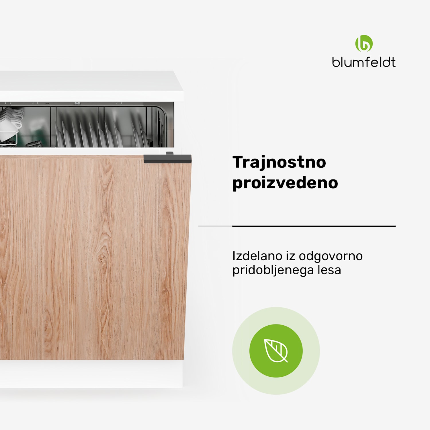 WoodVista omarica za pomivalni stroj, Robustna delovna plošča, Brezhibna integracija Omarica za pomivalni stroj | Bela / Hrast