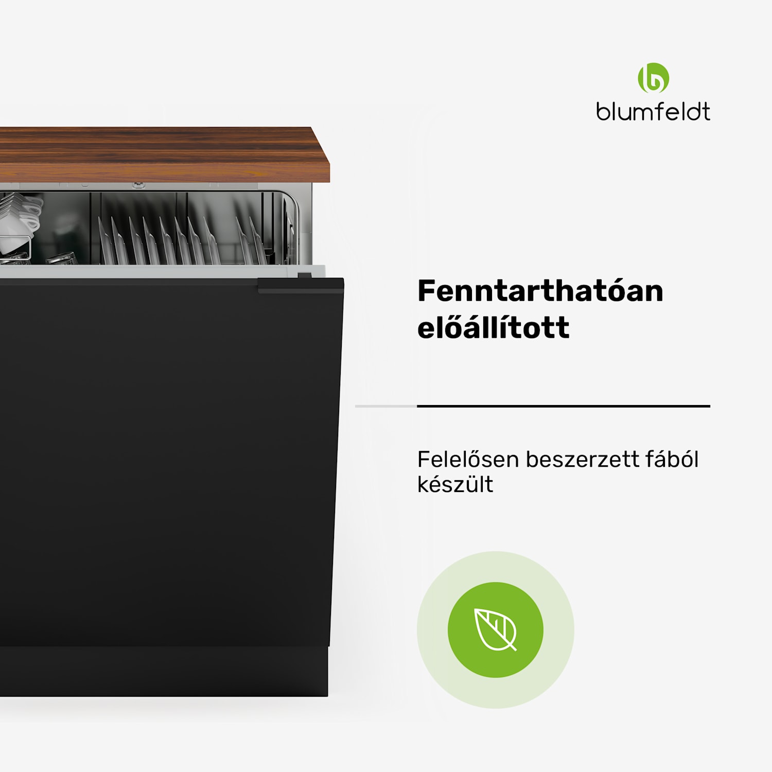 WoodVista mosogatógép szekrény, Robusztus munkalap, Zökkenőmentes integráció Mosogatógép szekrény | Diófa / fekete