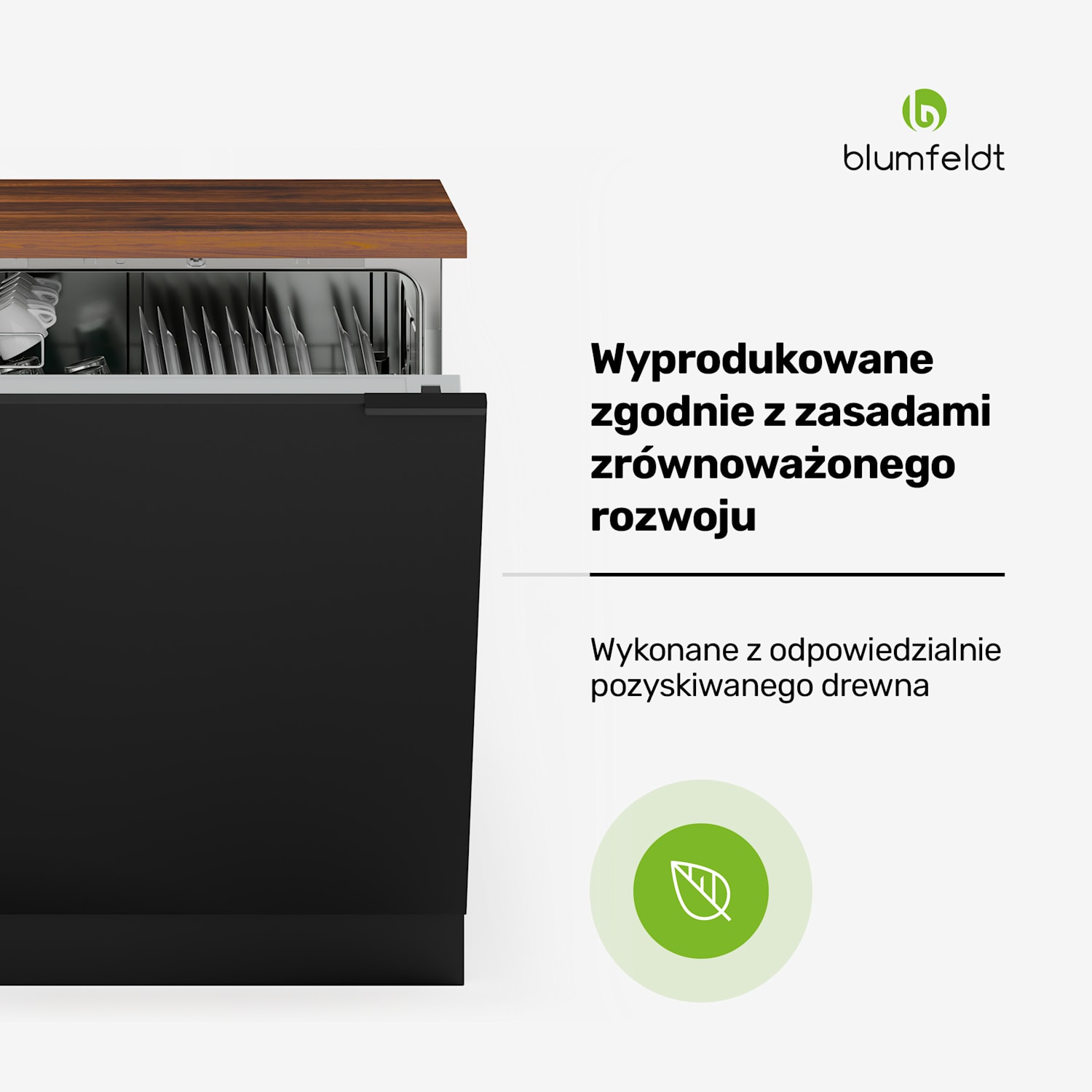 WoodVista szafka pod zmywarkę, solidny blat kuchenny, bezproblemowa integracja Szafka na zmywarkę | Orzech / czerń