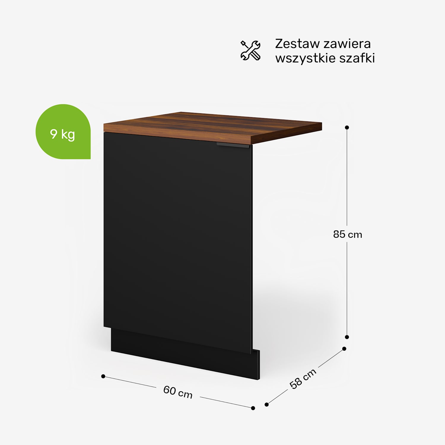 WoodVista szafka pod zmywarkę, solidny blat kuchenny, bezproblemowa integracja Szafka na zmywarkę | Orzech / czerń