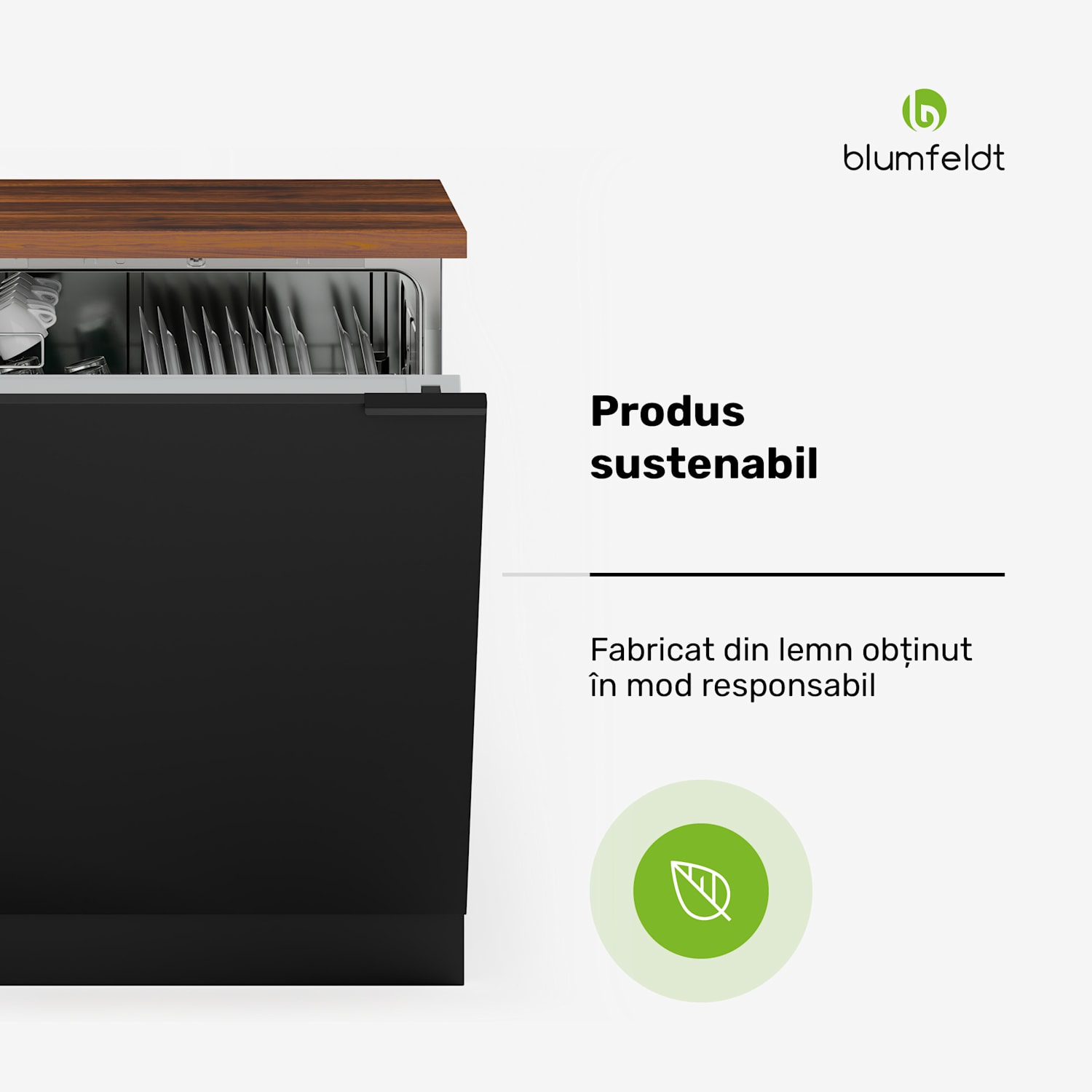 Dulap pentru mașină de spălat vase WoodVista, Blat de lucru robust, Integrare perfectă Dulap mașină de spălat vase | Nuc / negru