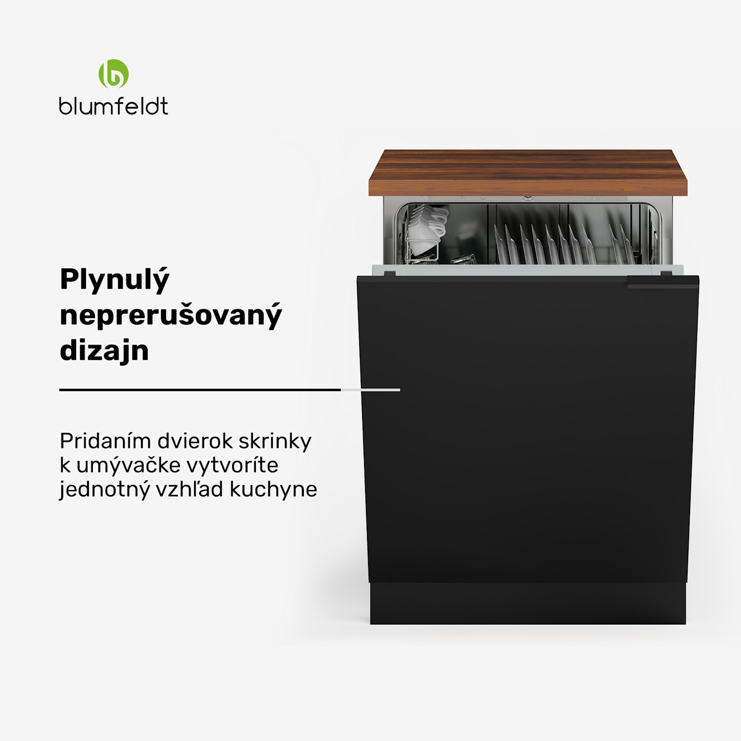 WoodVista skrinka na umývačku riadu, Robustná pracovná doska, Bezproblémová integrácia Skrinka na umývačku riadu | Orech / čierna