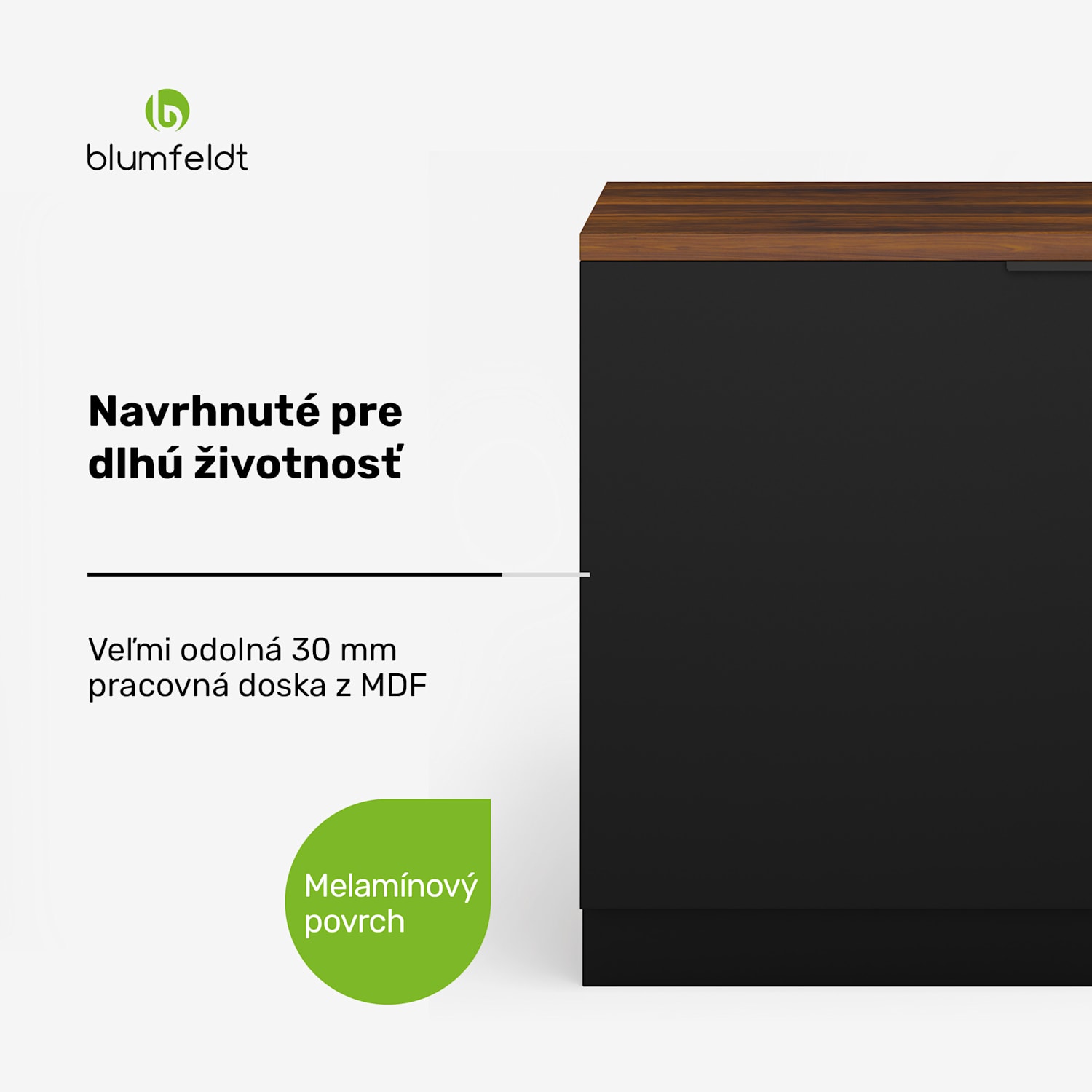 WoodVista skrinka na umývačku riadu, Robustná pracovná doska, Bezproblémová integrácia Skrinka na umývačku riadu | Orech / čierna