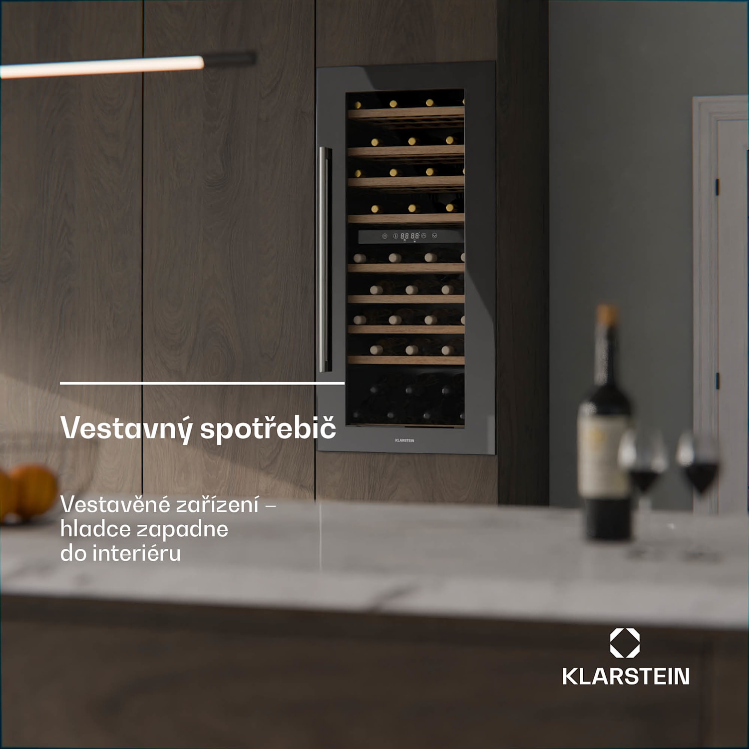 Vinsider Duo vinotéka, 79 lahví, 2 chladicí zóny, UV ochrana, 9 polic, Dotykové ovládání 79 lahví | 2 chladicí zóny | Černá