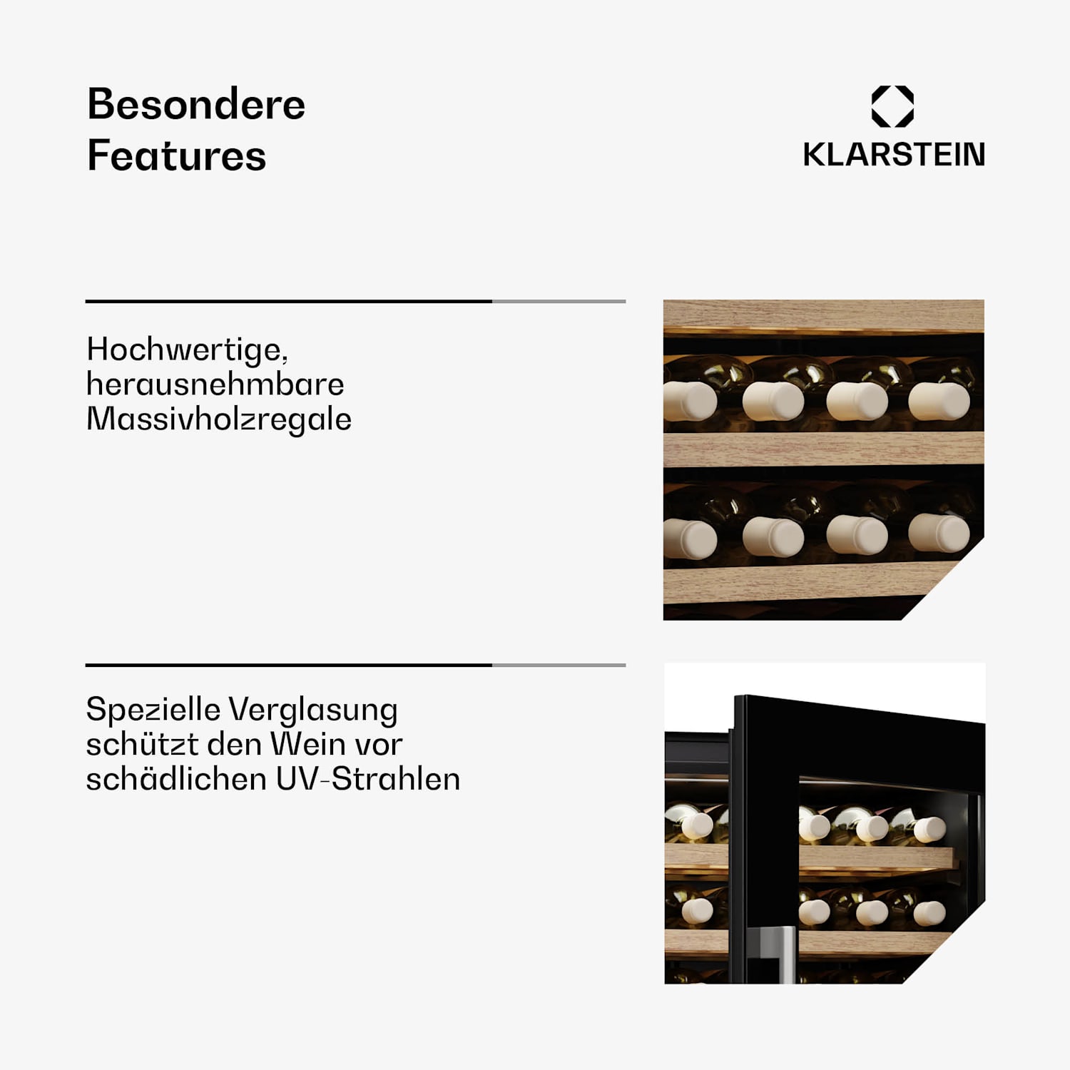 Weinkühlschrank Vinsider Duo | 79 Flaschen | 2 Kühlzonen | UV-Schutz | 9 Regale | Touch 79 Flaschen | 2 Kühlzonen | Schwarz