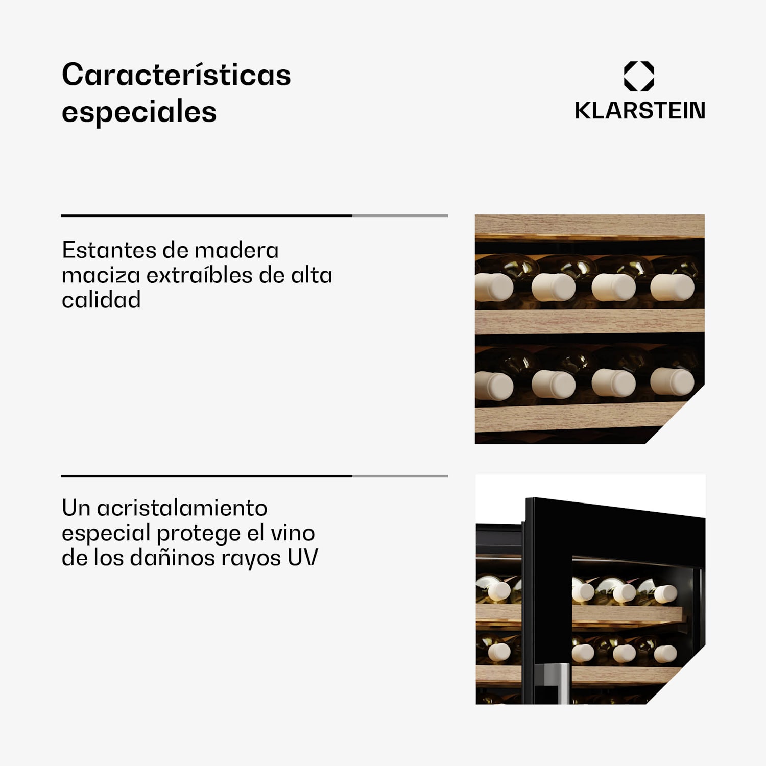 Refrigerador de vino Vinsider Duo | 79 botellas | 2 zonas de enfriamiento | Protección UV | 9 estantes | Táctil 