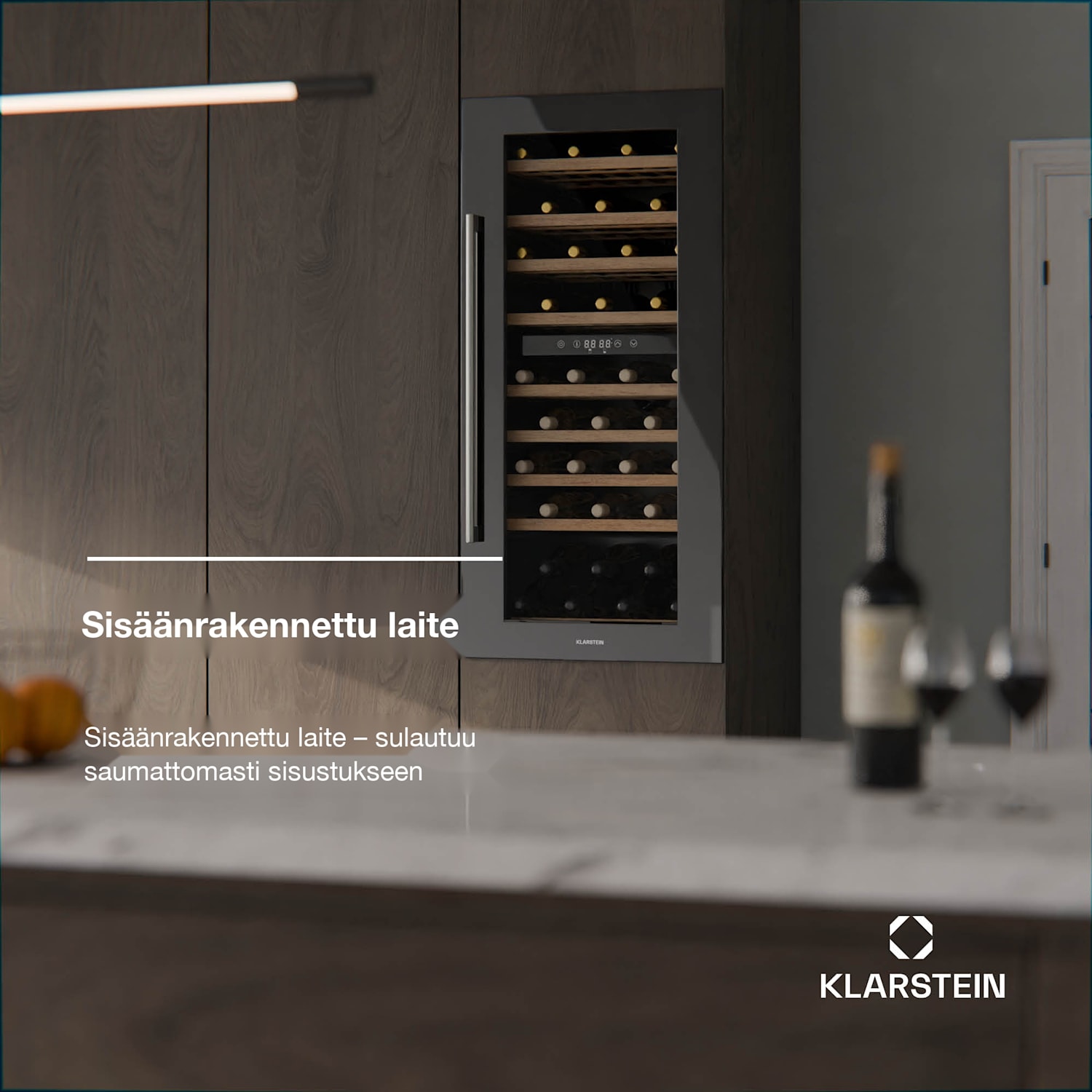 Vinsider Duo -viinikaappi | 79 pulloa | 2 jäähdytysaluetta | UV-suoja | 9 hyllyä | kosketus 79 pulloa | 2 jäähdytysalue | Musta