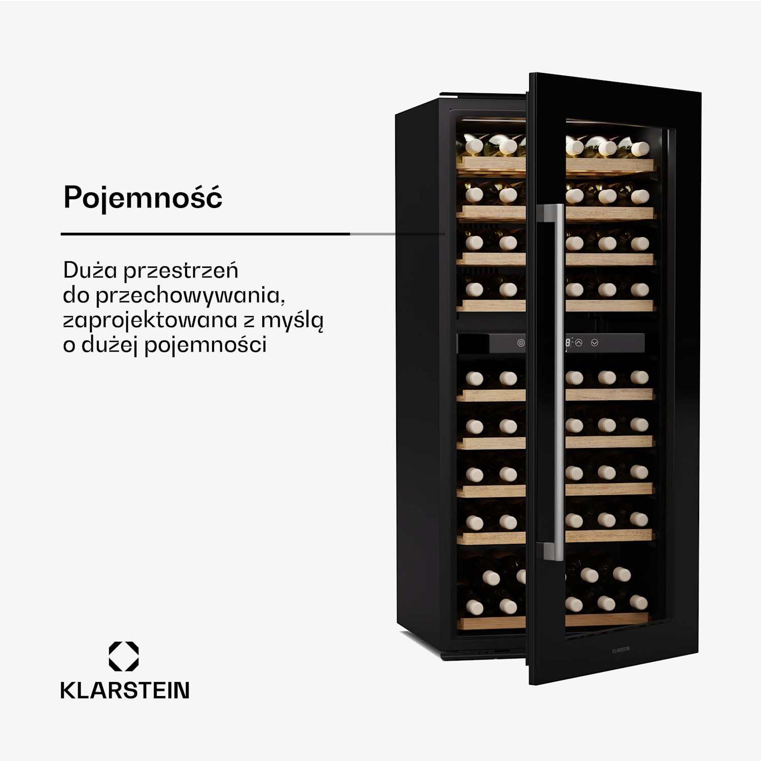 Chłodziarka do wina Vinsider Duo, 79 butelek, 2 strefy chłodzenia, Ochrona UV, 9 półek, Sterowanie dotykowe 79 butelek | 2 strefy chłodzenia | Czarny