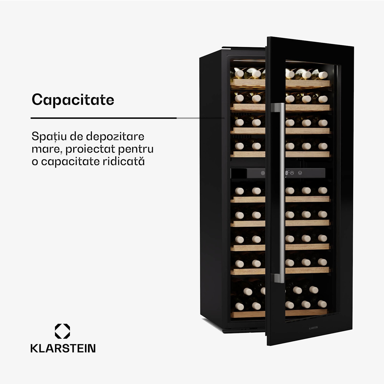 Răcitor de vin Vinsider Duo, 79 sticle, 2 zone de răcire, Protecție UV, 9 rafturi, Control tactil 79 de sticle | 2 | Negru